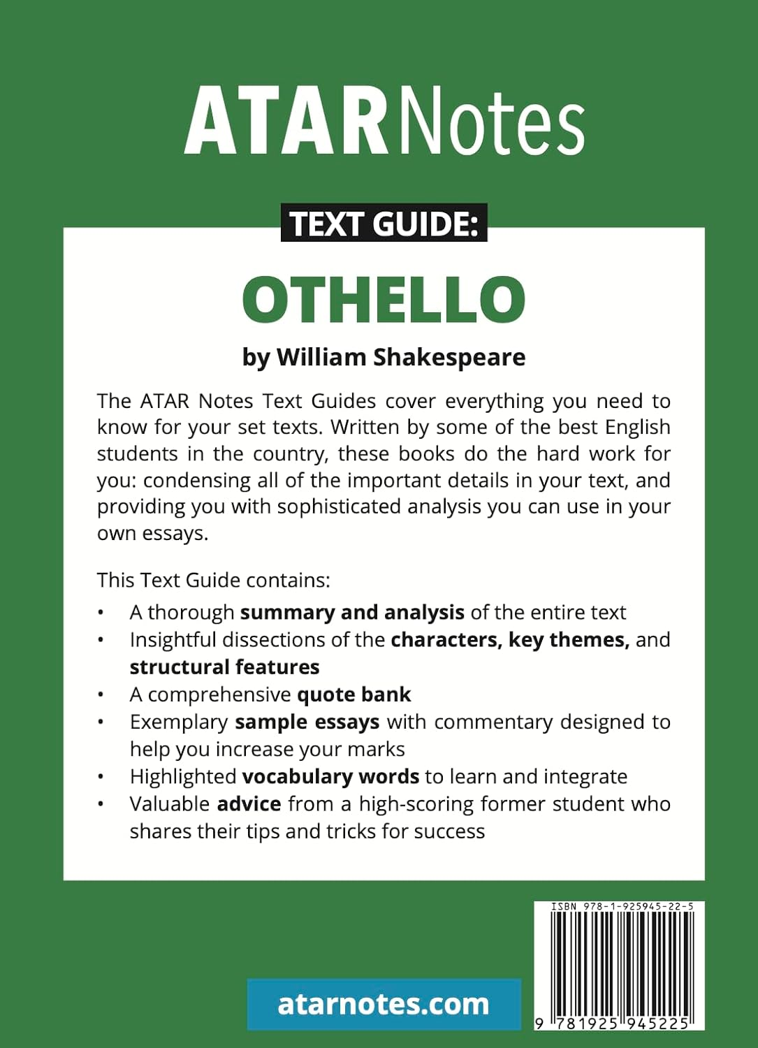 ATAR Notes Text Guide: Othello by William Shakespeare - Comprehensive Study Guide for Literature Students with Detailed Scene-By-Scene Analysis, Character Breakdowns, Key Themes and Sample Essays image number 1