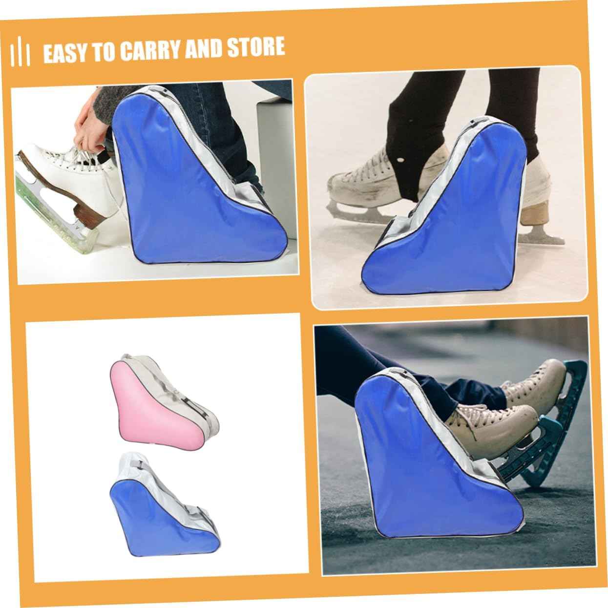 EXHUMKY 2Pcs Skating Bag and Ice Skates Pouch for Boys and Girls Portable Sportswear Tote Zipper Closure Suitable for Ice Skating Gear Storage and Roller Accessories Blue and Pink image number 4