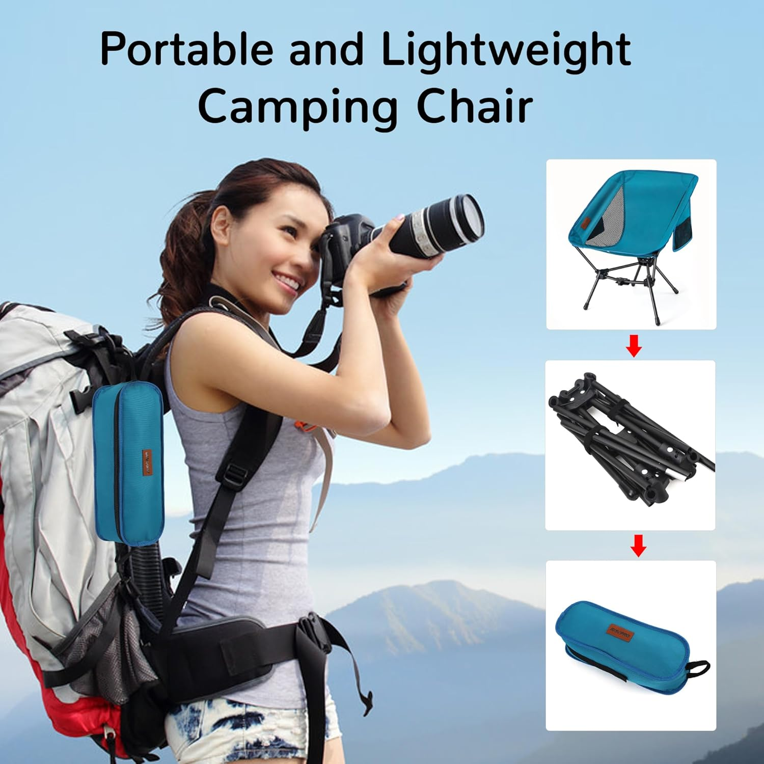 RISEPRO Upgraded Outdoor Camping Chair Portable Lightweight Folding Camp Chairs with Sturdy Triangular Structure & 2-Sided Pocket for Outdoor Backpacking Hiking Travel Picnic Fishing DC image number 1