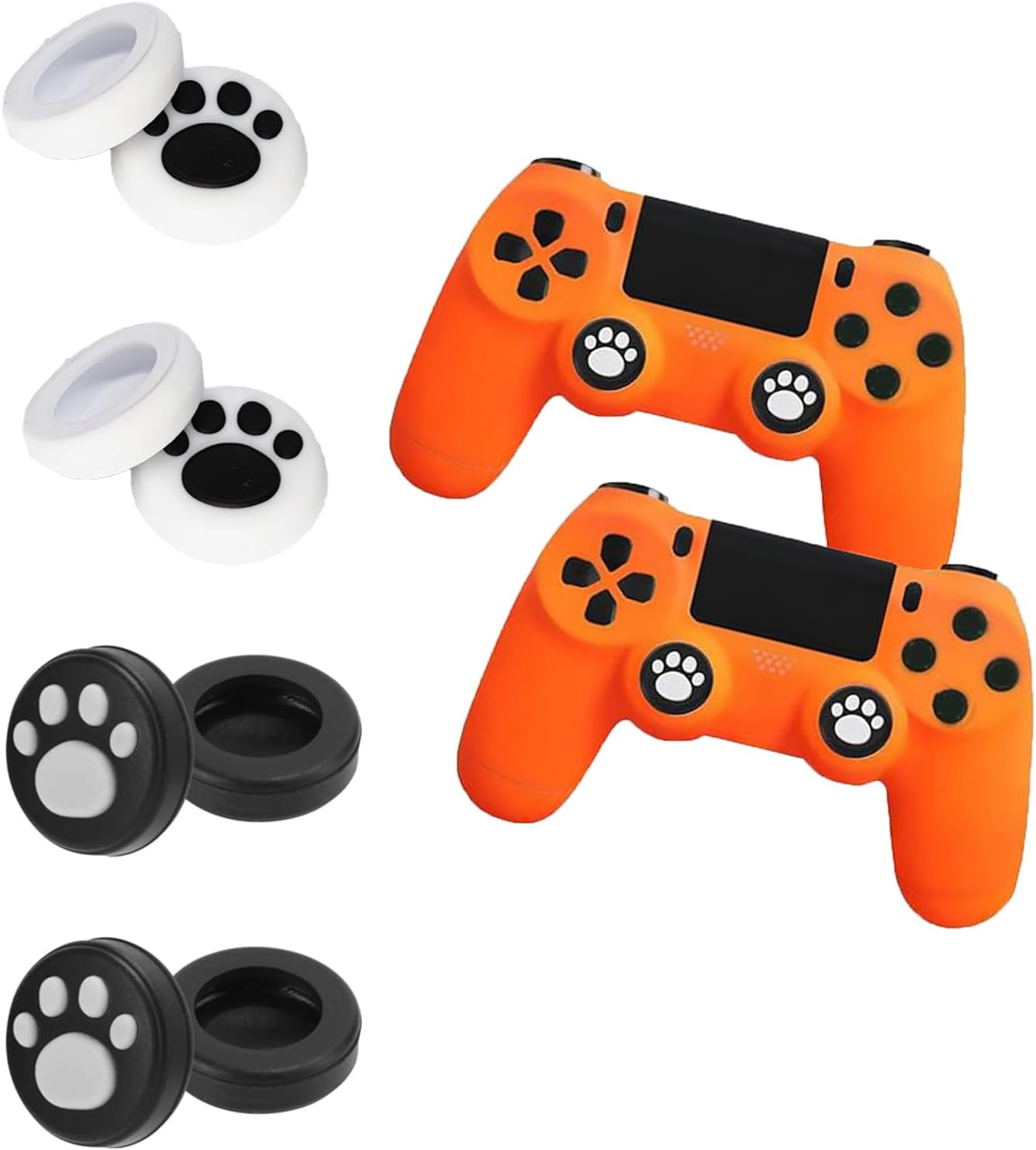 WEZCHUGHAOL 8PCS Silicone Thumb Grip Caps, Cat Paw Design Black & White - Ergonomic Joystick Covers for Enhanced Gaming Comfort and Control
