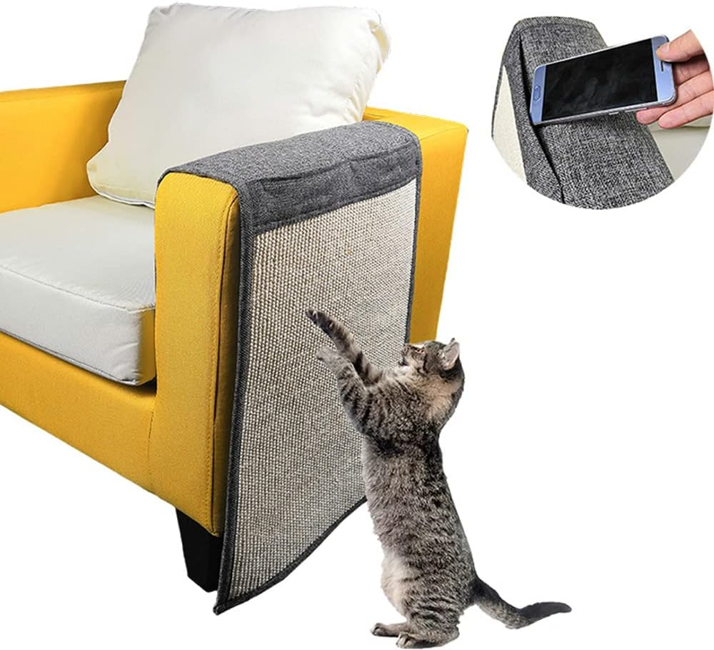 Sisal Cat Scratching Mat, 1 Piece Couch Cat Scratching Mat, Cat Scratching Board with 2 Compartments for Protects Carpets, Furniture and Sofas, Grey (S) image number 3