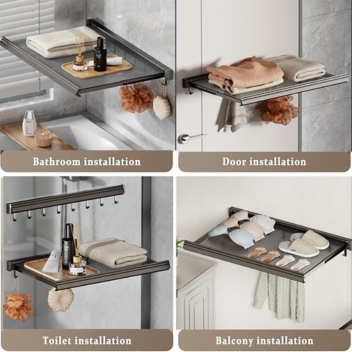 CLOUDSEASON Bathroom Clothes Hanger Adjustable Drying Rack Peel-And-Stick Installation - Wet/Dry Separation Design - Multi-Purpose Clothes and Shoes Drying Rack - 2 Size Options (44Cm 6 Hooks) image number 4