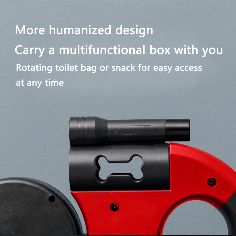 Double Retractable Dog Lead for Two Dogs,Pet Harness with Multifunctional Storage Box,Reflective Strong Nylon Tape,With Comfortable Ergonomic Handle for Small and Medium-Sized Pets,One-Handed Brake