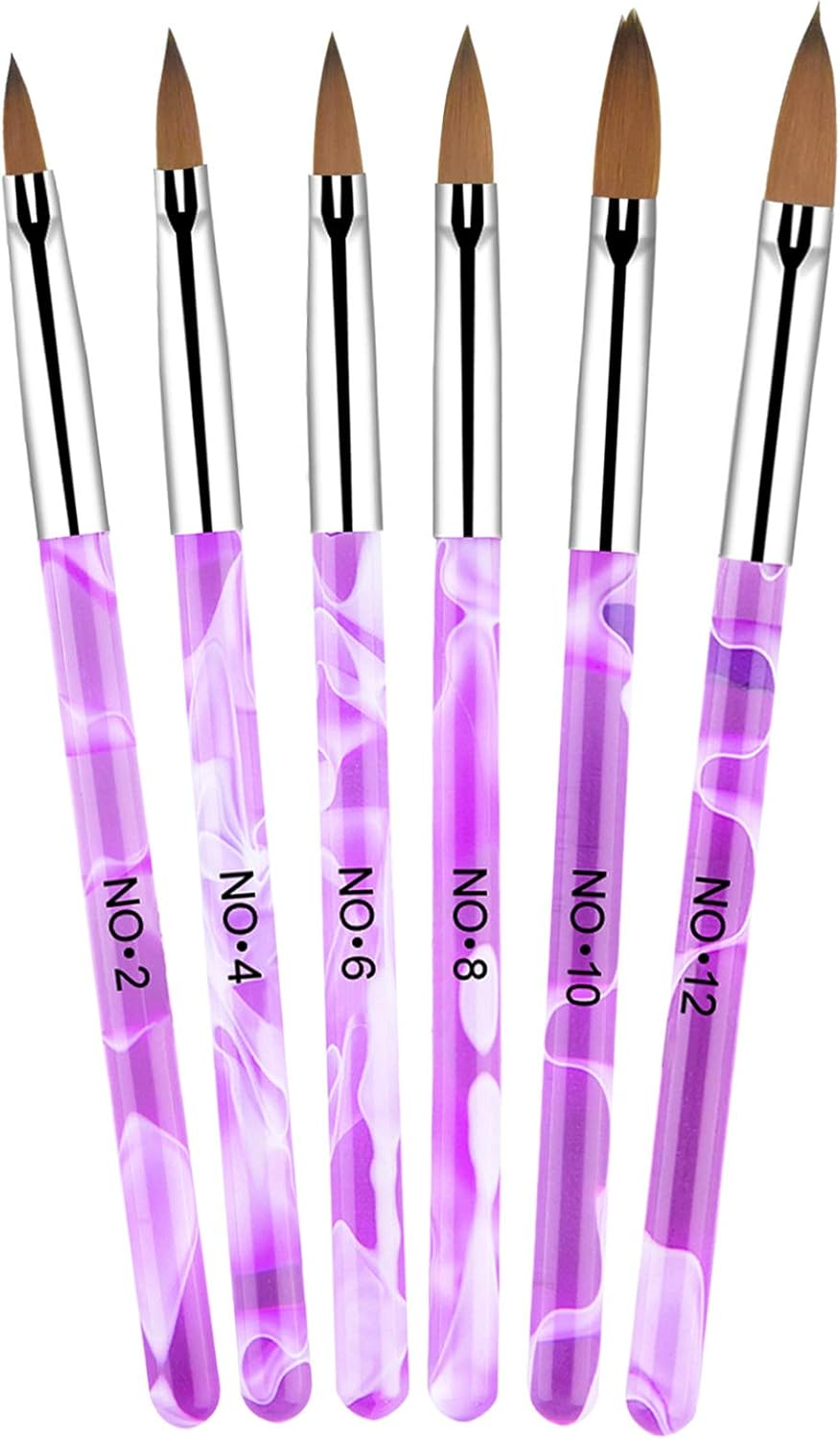 Avodova 6PCS Purple Nail Art Brush Set, Nail Art Tips Builder Brush, UV Gel Acrylic Nail Brush Nail Painting Brush Pen, Nail Art Design Painting Liner Pen Set, Acrylic Nail Brush Kit for Home Salon image number 5