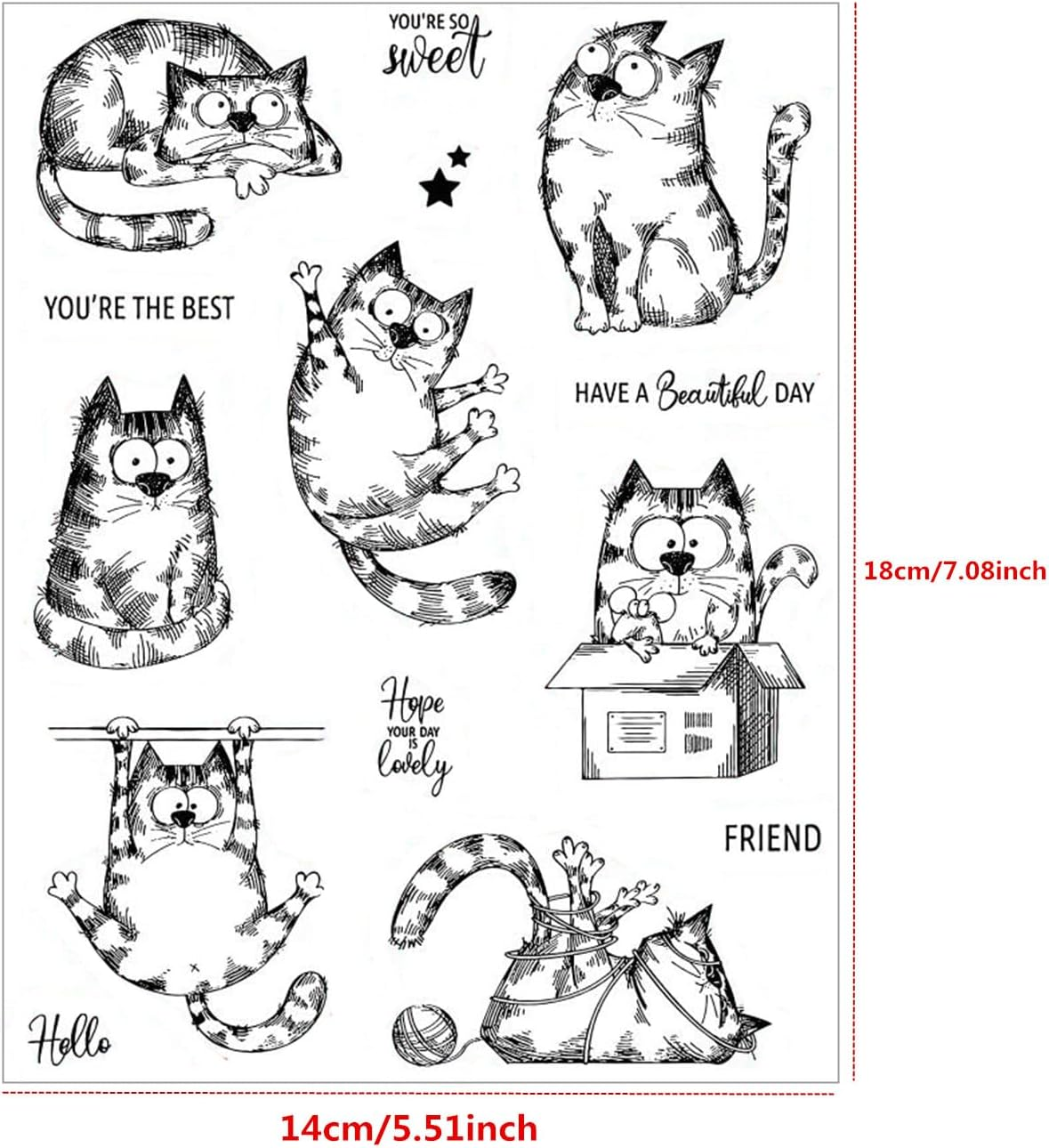 Arriettycraft Cute Cat Clear Stamps for Card Making and Journaling, Kitten Pet with Greeting Words Rubber Stamps for Crafts Scrapbooking Journals Albums Decoration image number 5