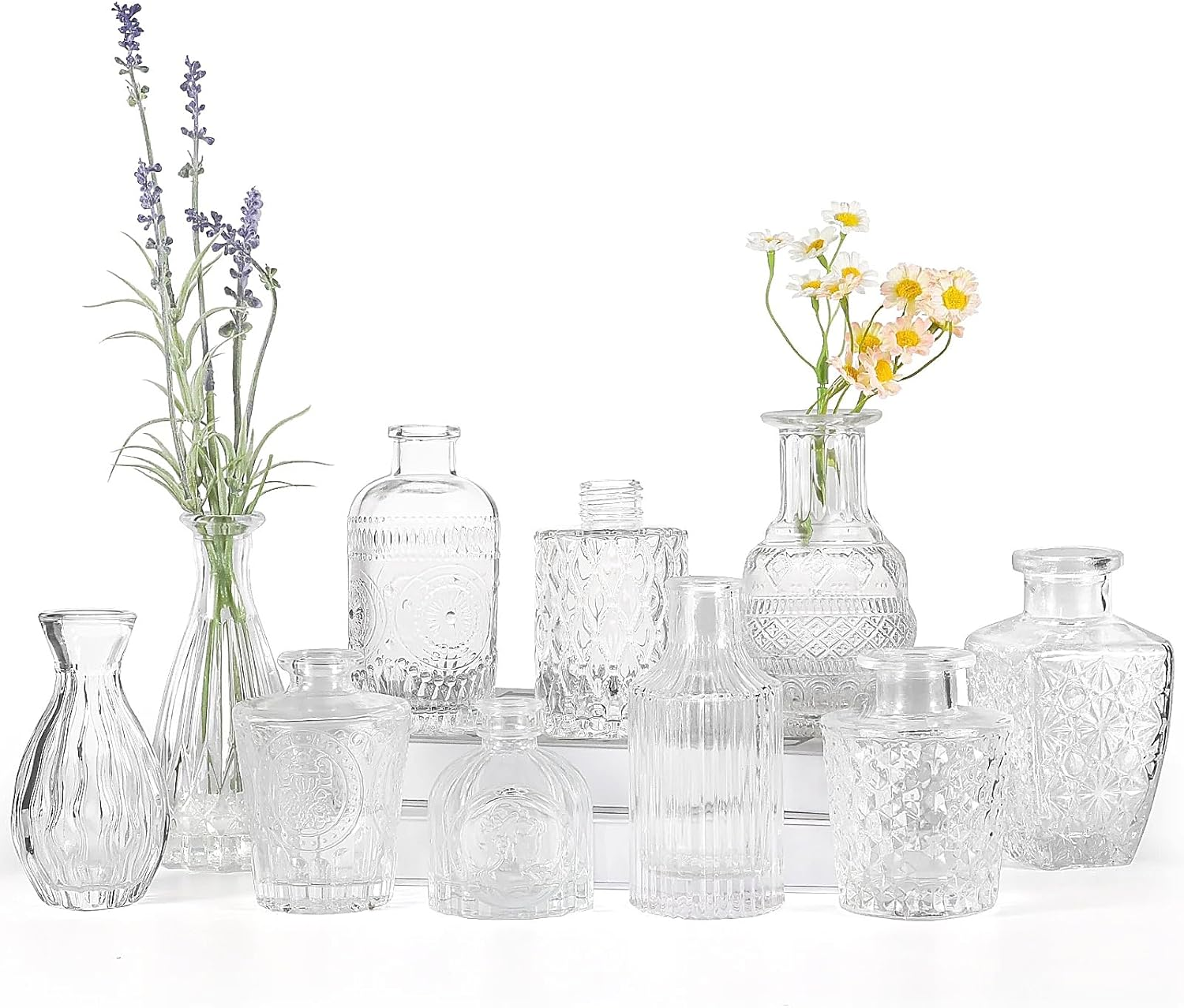 Glass Bud Vase Set of 25, Mini Clear Bud Vase for Centerpieces in Bulk, Small Vintage Flower Vases for Weddings Parties Home Table Decorative