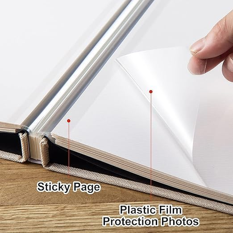 Photo Album Self Adhesive with Picture Display Window,40 Pages DIY Scrapbook Album for 3X5 4X6 5X7 6X8 8X10Picture,Linen Cover Memory Book for Baby Wedding, with 3Pcs Metallic Pen (Off White) - Grey image number 3