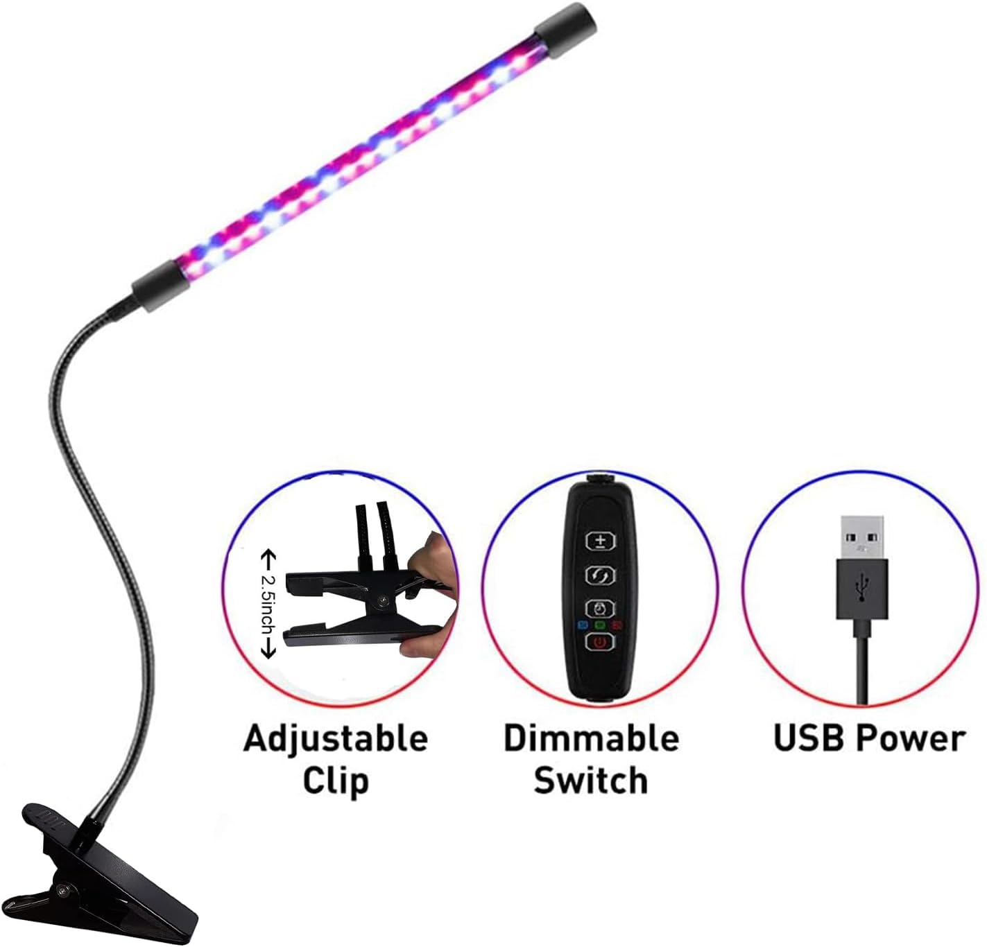 LED Plant Grow Lights for Indoor Plants 20 LED Full Spectrum Plant Lights, 3 Switch Modes, 3/9/12H Timer, 9 Dimmable Brightness Growth Lamp for Indoor Succulent, Vegetables image number 4