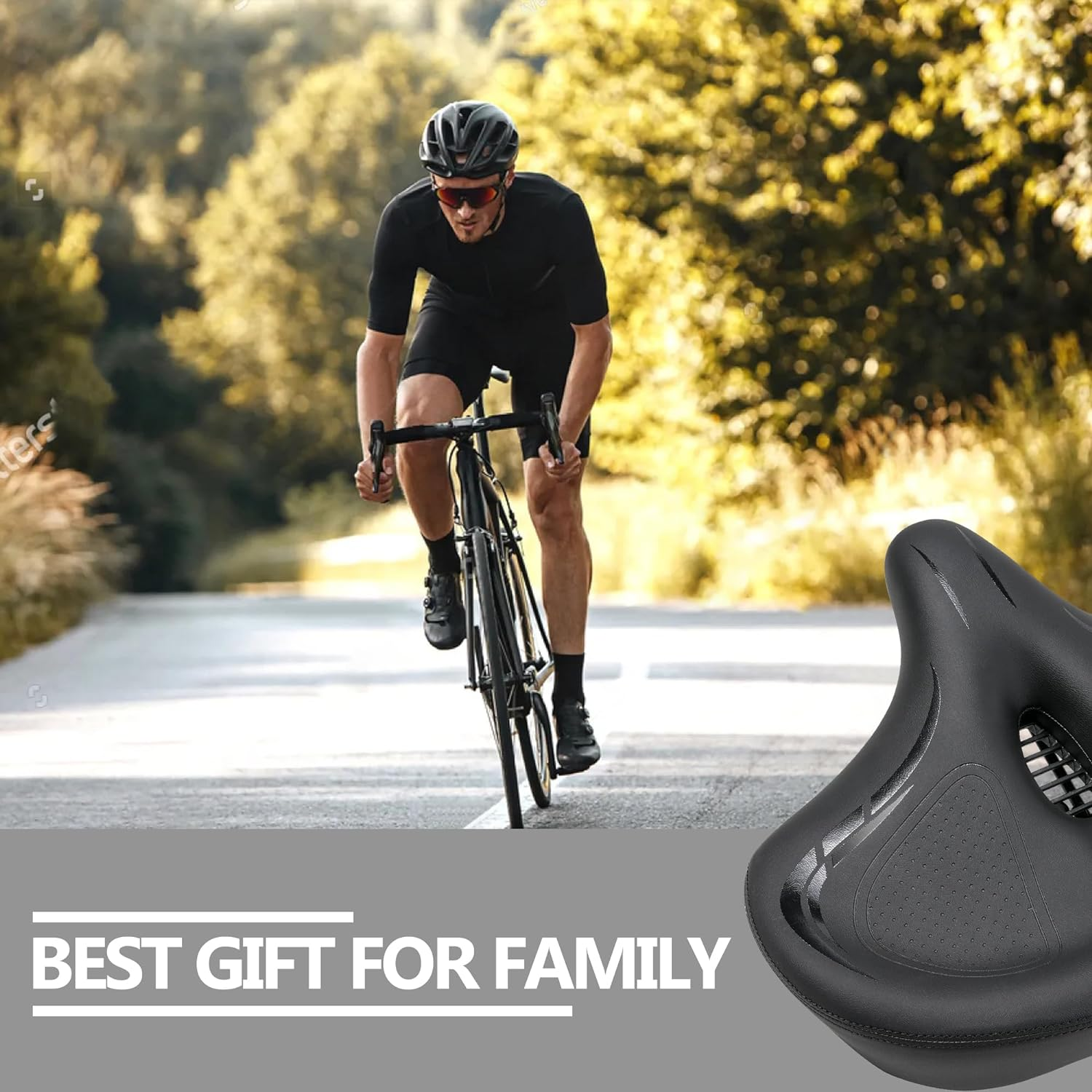 Bike Seat, Bicycle Seat for Men Women,Compatible with Peloton, Spin Bike, Road or Exercise Bikes,Comfort Seat Cushion Mountain Bike Accessories Old Bike Saddle Replacement - Black image number 4