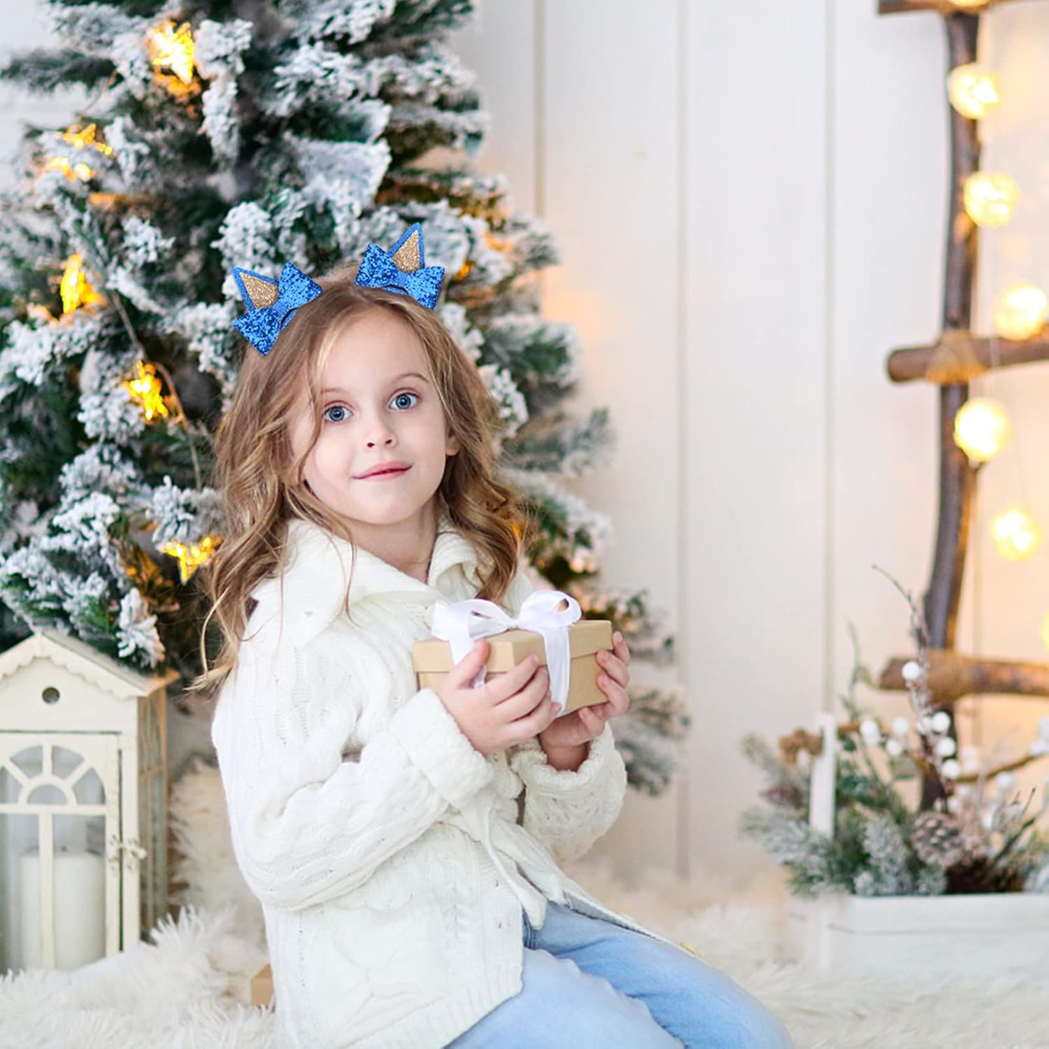 IKUHRMO Blue Ears Hair Clips, 1 Pair Glitter Hair Barrettes for Toddler Girls Birthday Decorations Halloween Costume Cosplay Accessories Party Supplies (Blue) image number 3