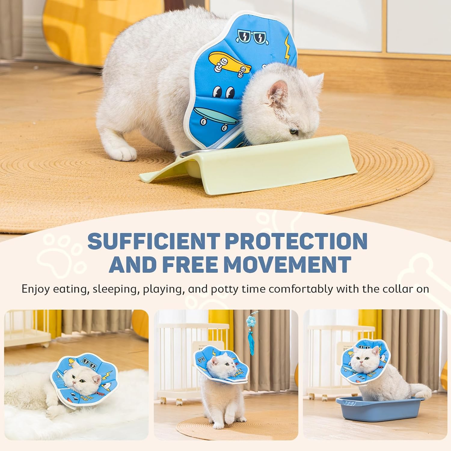 Avont Soft Cat Recovery Cone Collar, Adjustable Cat Elizabethan Collar for Cats and Small Dogs, Comfortable Cone to Stop Licking after Surgery, Lightweight Twill Fabric E-Collar -Skate(M)