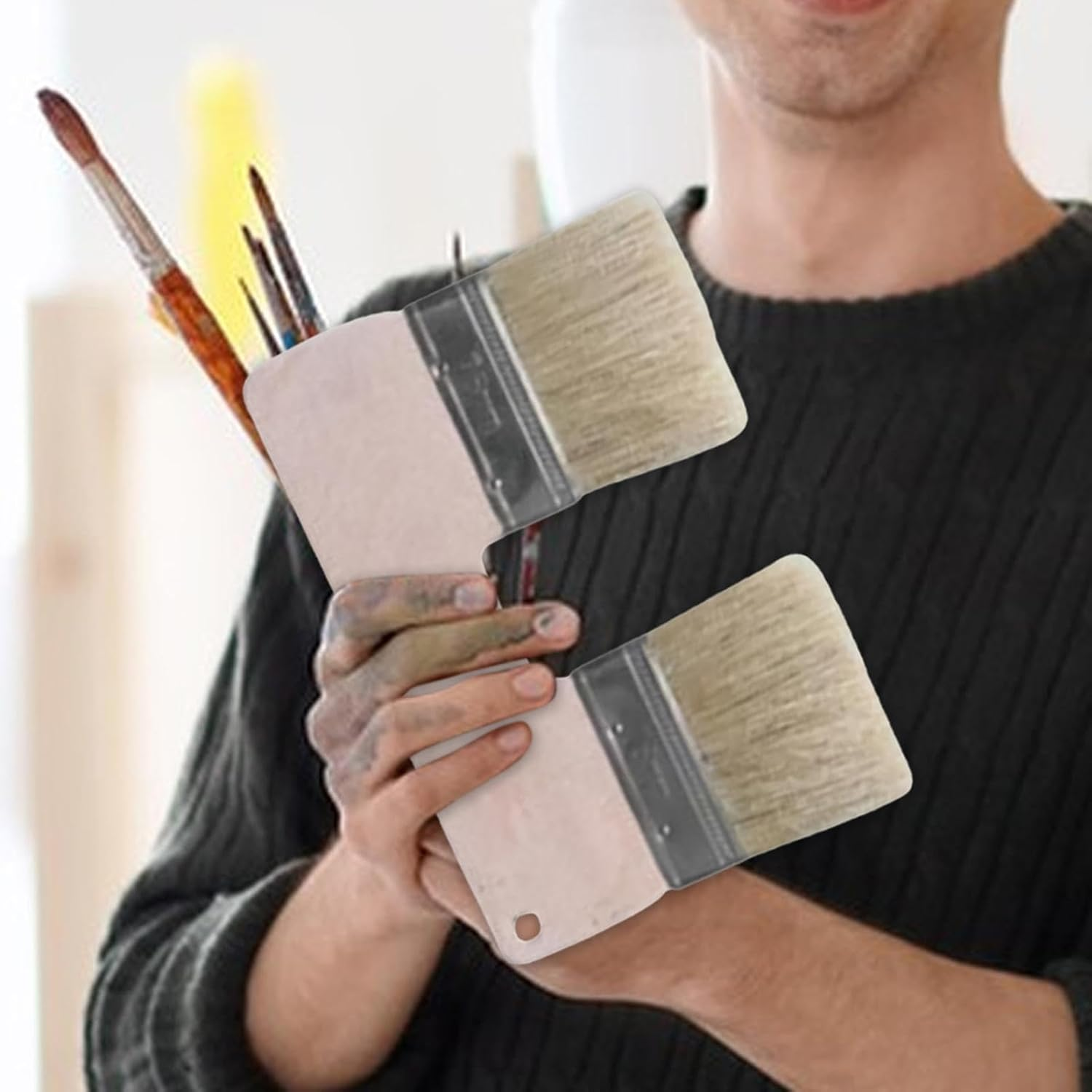 Double Paint Brush | Double Color Brush | Wall Paint Brushes | Ideal for Professional Artists and Hobbyists, Multi-Function Headed Paint Brush for Enhanced Creativity image number 4