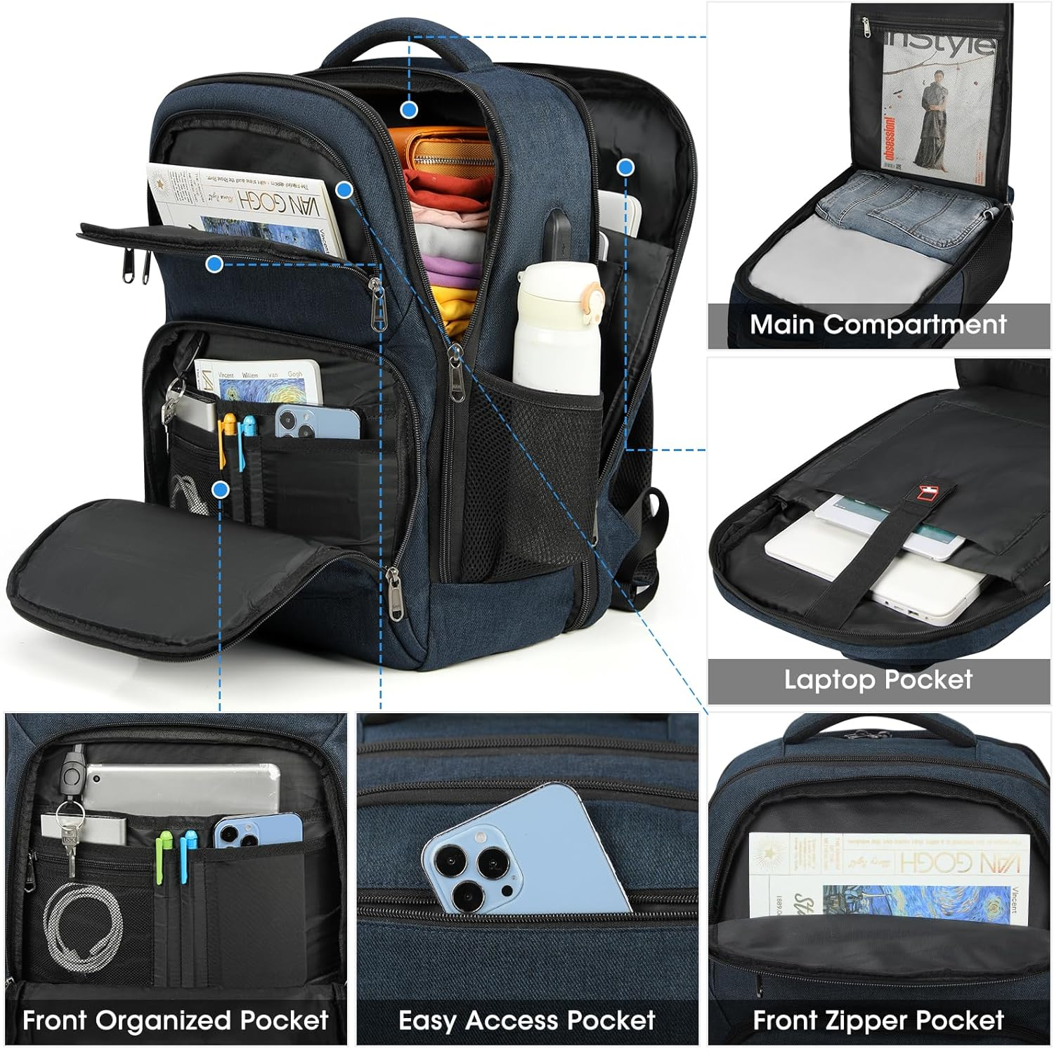 Laptop Backpack 17 Inch Travel Backpack for Men Women Large Waterproof Computer Backpack Work Business College Backpack image number 3