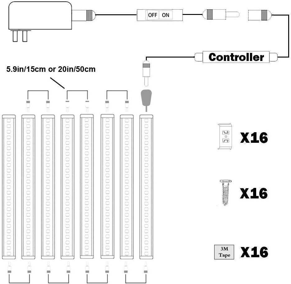 AIBOO Dimmable LED under Cabinet Lighting Bar, 12V under Counter LED Light Strip Linkable Kit with Rocker Switch Kitchen,Showcase,Worktop, Shelf Lighting(8 Panel Kits Warmwhite) image number 2