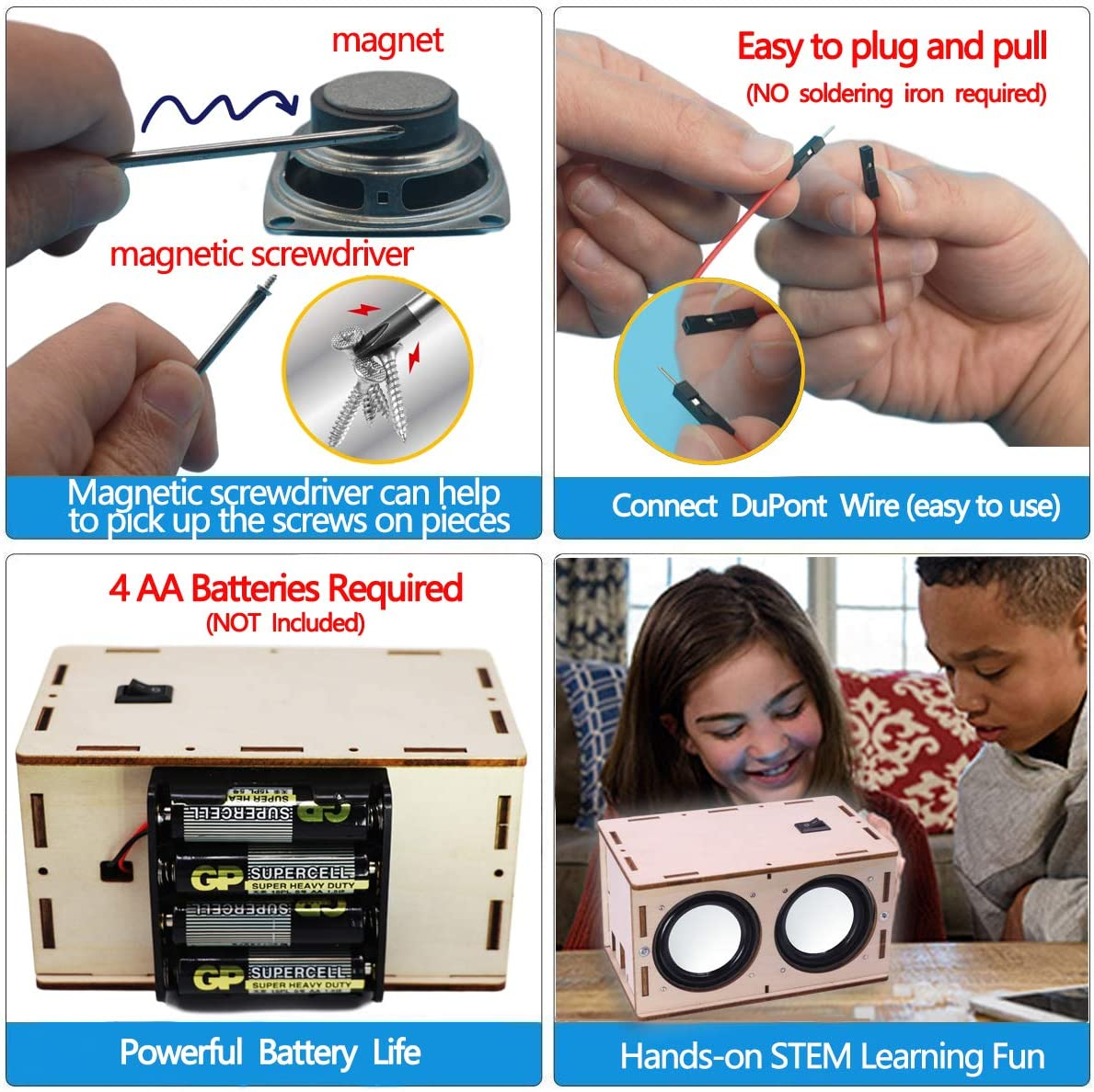 DIY Bluetooth Speaker Box Kit Electronic Sound Amplifier - Build Your Own Portable Wood Case Bluetooth Speaker with Sound - Science Experiment and STEM Learning for Kids, Teens and Adults image number 3