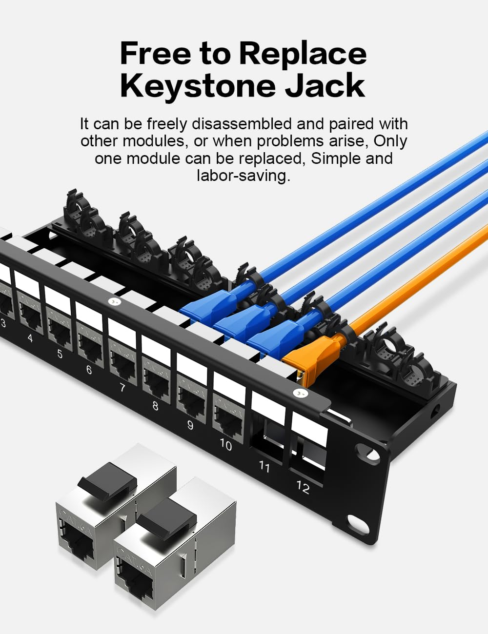 Enmane 12-Port Cat6A Keystone Patch Panel for Rackmount 1U10Inch Network Patch Panel with Smart Cable Mangement image number 2