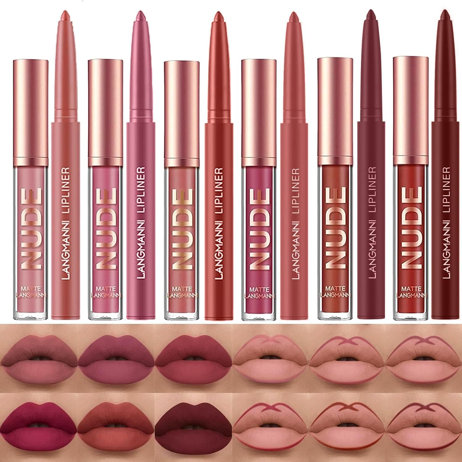 12Pcs Matte Liquid Lipstick + Lip Liner Pens Set, One Step Lips Makeup Sets Pigment Velvety Nude Lip Stain Waterproof Long Wear Lip Gloss Make up Gift Set image number 5