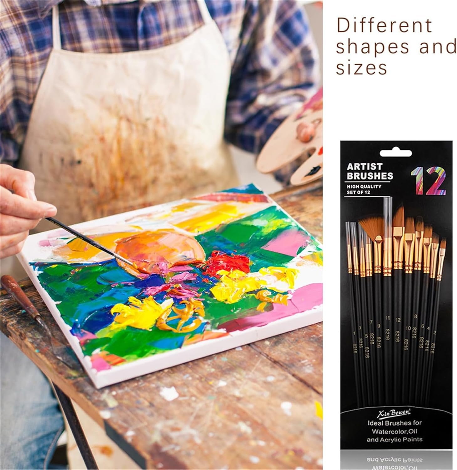 Paint Brushes,12 Pcs Artist Paint Brush Set,Professional Art Painting Brush for Acrylic Painting,Oil,Watercolor,Include Pointed Rounds,Fan,Flat Assorted Shapes,Great for Kids Adult Fabulous image number 4