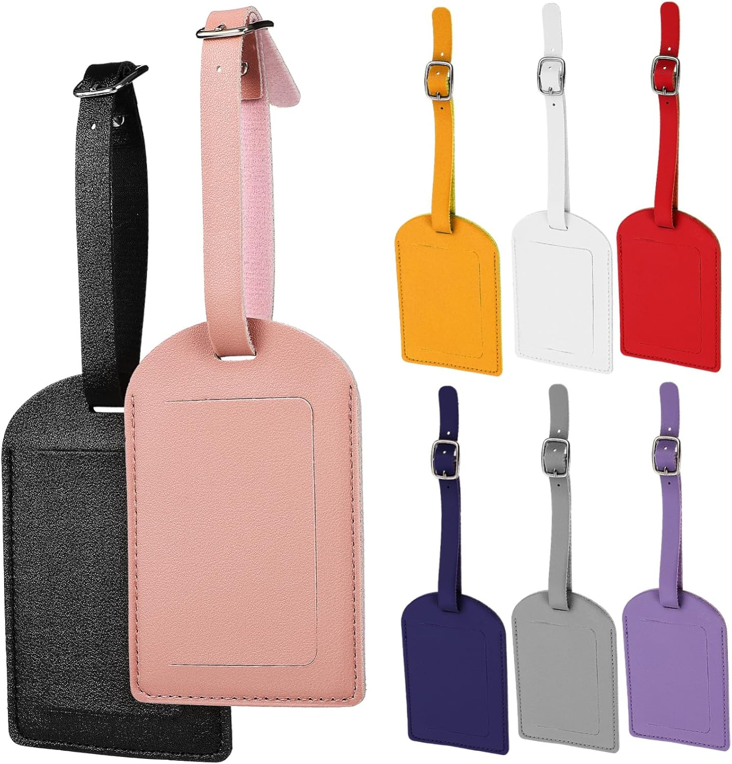 GAXIRE 8Pcs Leather Luggage Tags Set Thicken PU Travel Accessories with Flipping Lid for Privacy Protection Suitcase Tags for Easy Identification image number 6