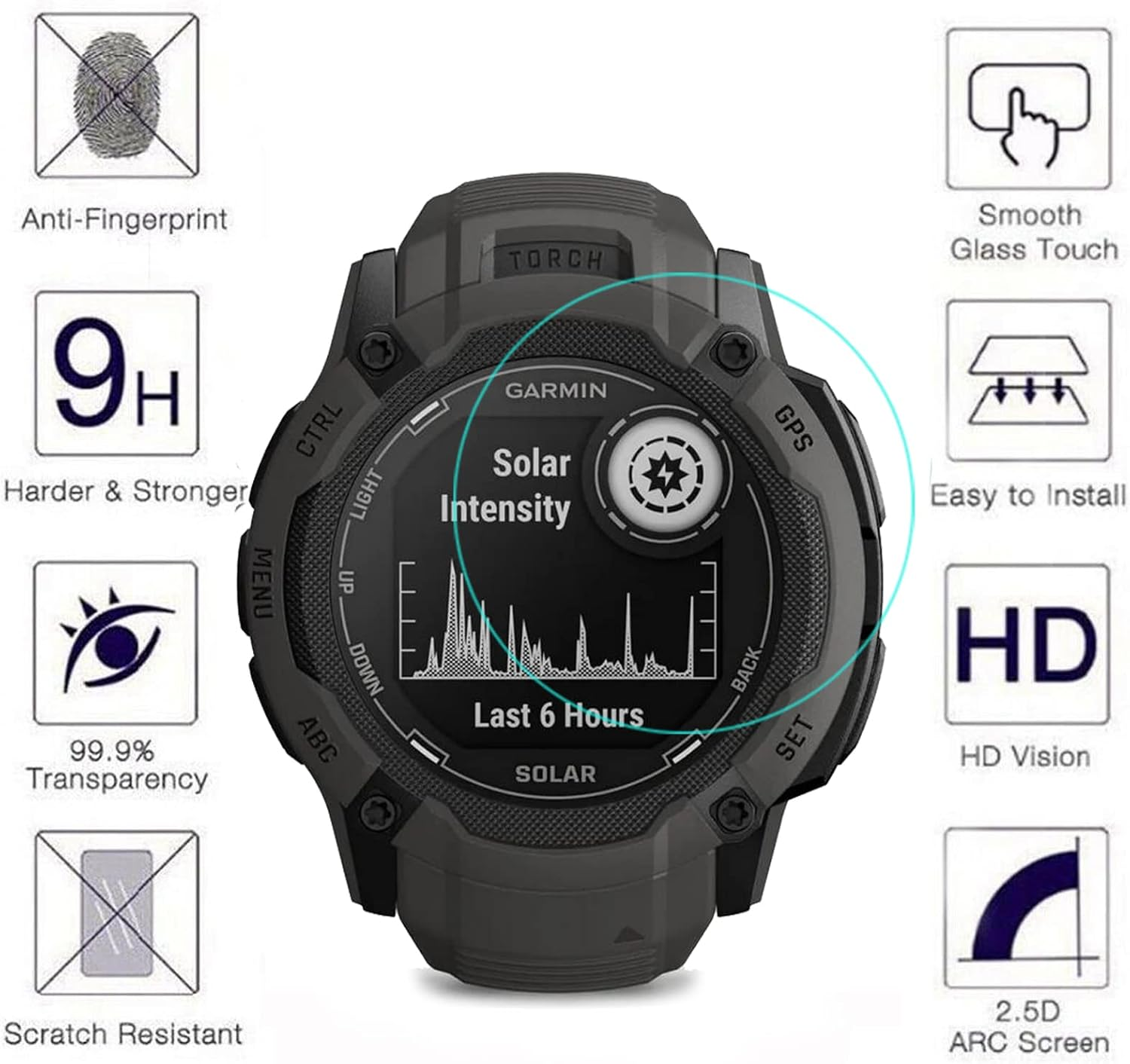 HEYUS [3 Pack] for Garmin Instinct 2X Solar 50Mm Screen Protector, 9H Hardness Scratch Resistant Tempered Glass Protective Film Cover for Garmin Instinct 2X SOLAR 50Mm image number 1