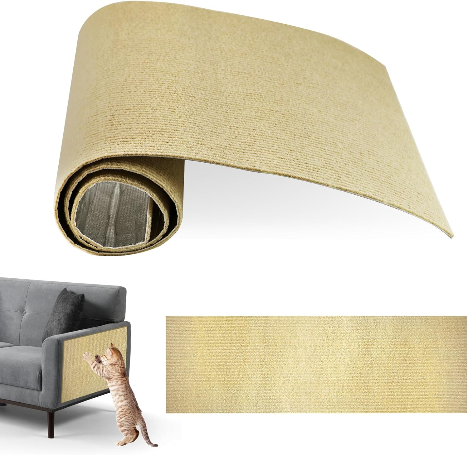 Cat Wall Scratching Mat, Cat Sofa, Trimmable Self-Adhesive Scratching Wall Cat Scratching Boards (Khaki) image number 1