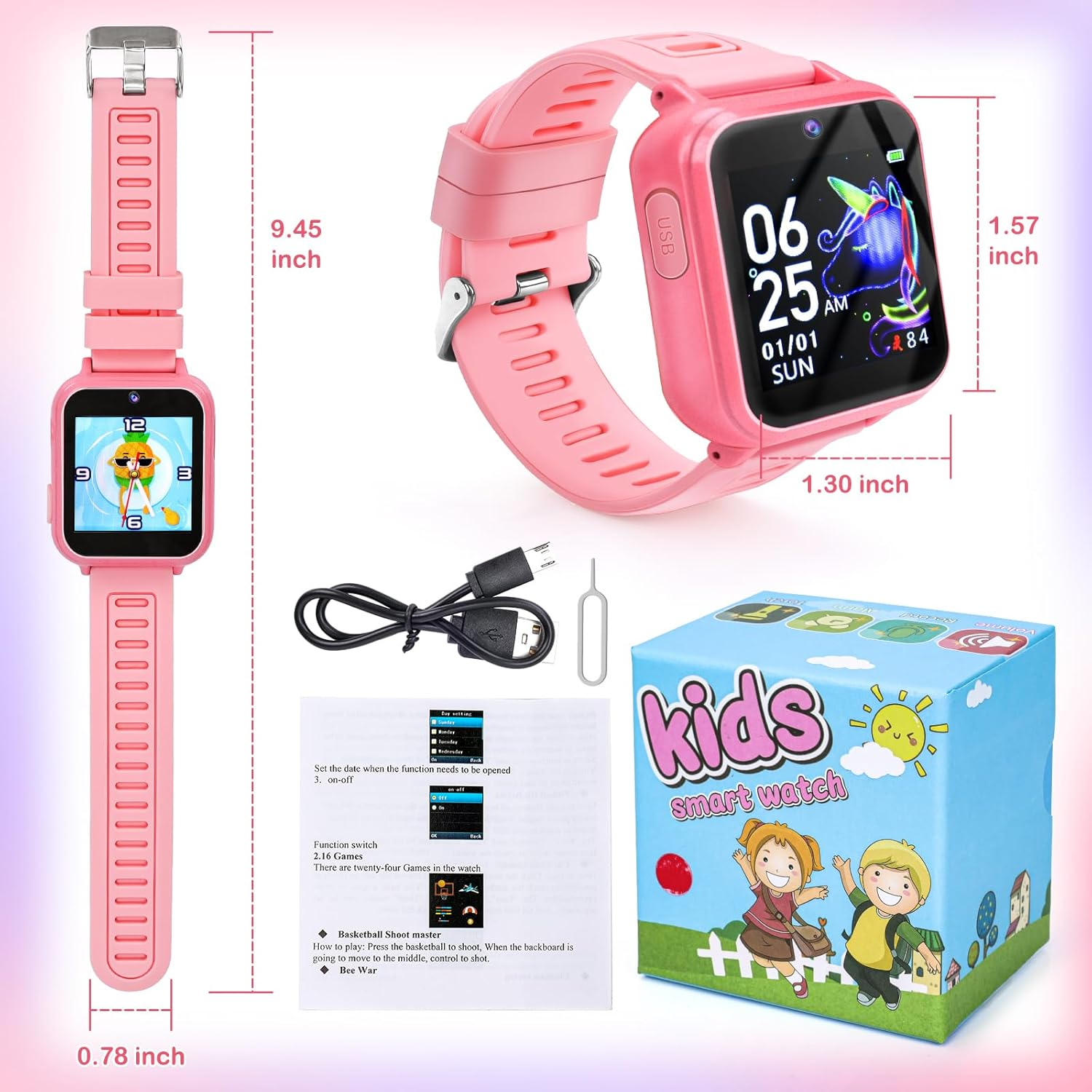 Girls Toys Age 5 6 7 8 9: Kids Smart Watch Girls Gifts Age 6-8-9-12 Kids Digital Watch Birthday Presents for 5-13 Year Old Girl Teen Gifts Fitness Tracker Watch HD Touchscreen 16 Features 24 Games image number 5