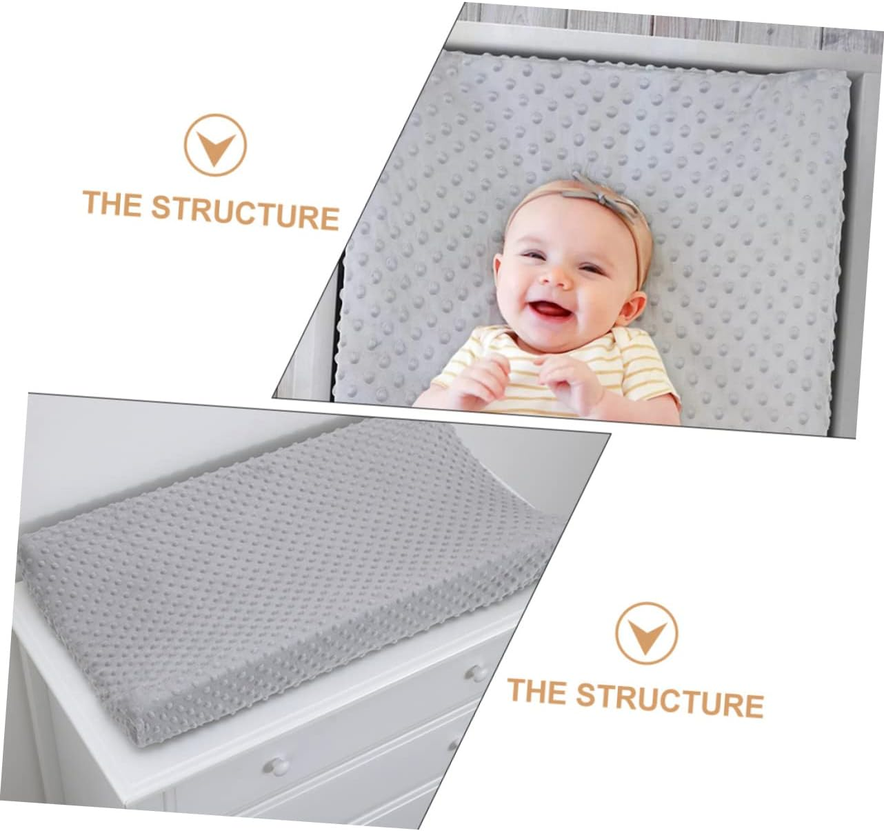 2Pcs Baby Changing Pad Cover Polyester Changing Pad Protector for Infant in White and Grey for Nursery Use image number 4