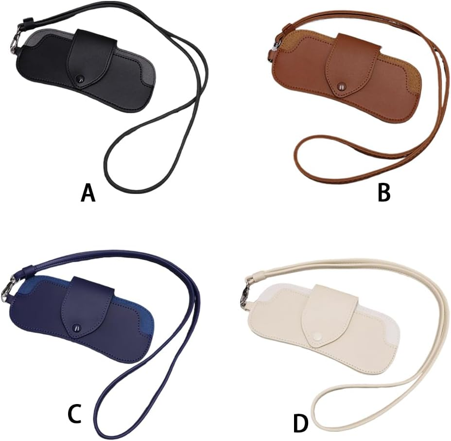 IOIUSKKU Universal Fit Leather Glasses Case Handmade Sunglass Bag with Strap Soft Leather Sunglasses Bag with Strap PU, D image number 6