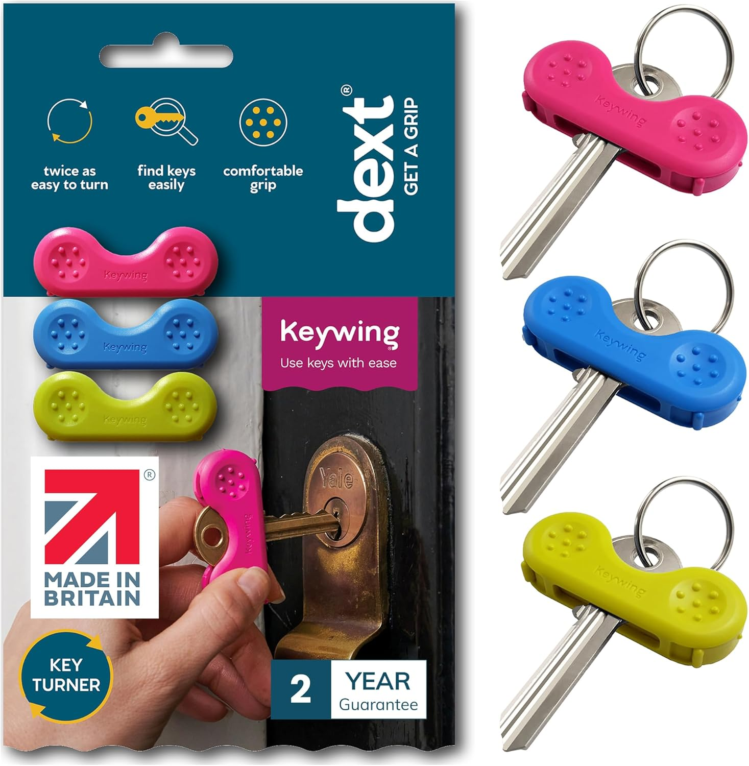 Keywing Key Turner Aid V2 Triple Pack. Makes Keys so Much Easier. Perfect for Rheumatoid Arthritis, MS or Parkinsons Gift, Elderly with Weak Hands, Key Finder and Holder. image number 2