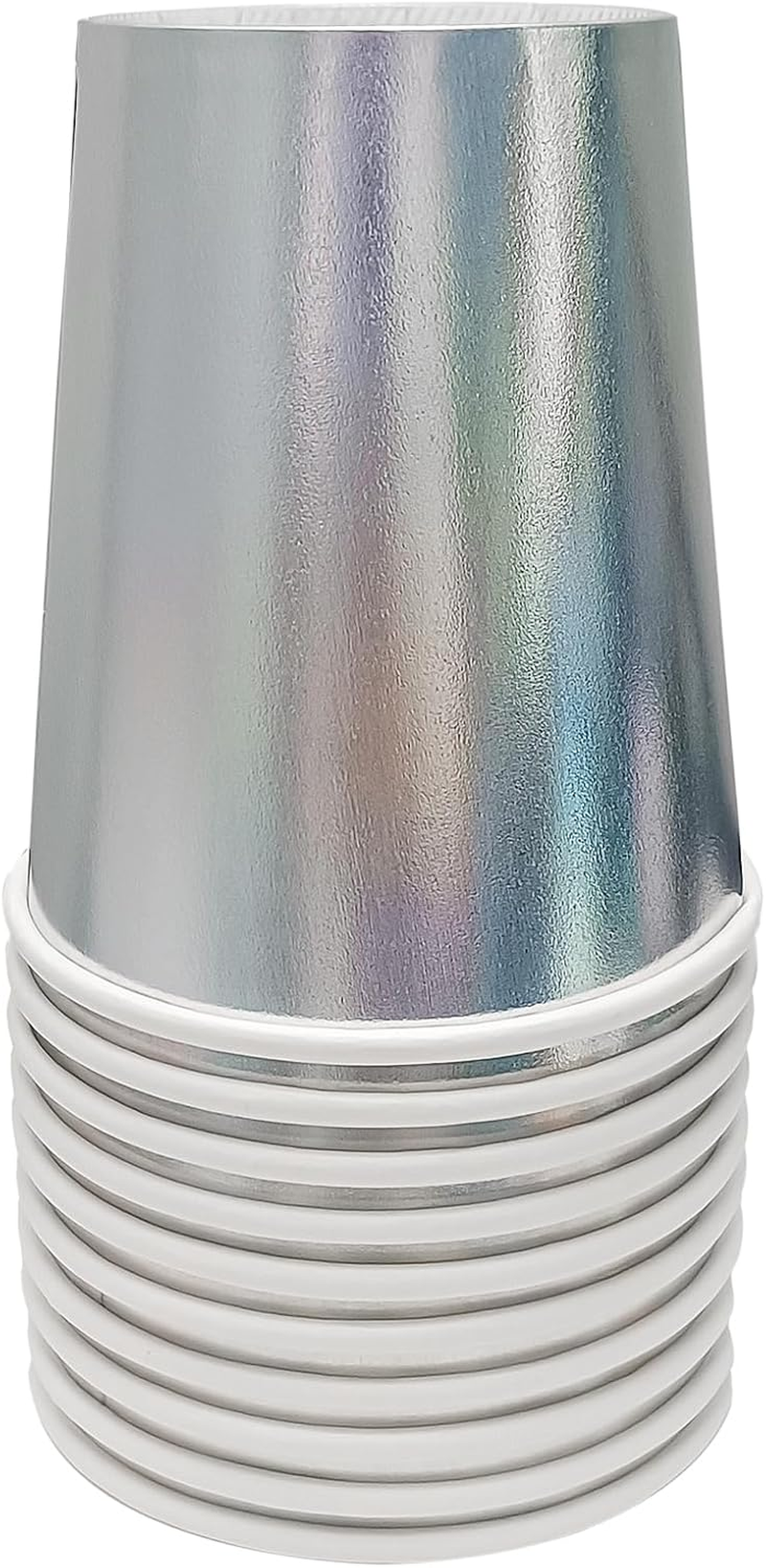 Eacitown 50 Pcs Iridescent Paper Cups Disco Party Cups Rainbow Silver Mermaid Unicorn Themed Birthday Party Supplies 9OZ image number 4