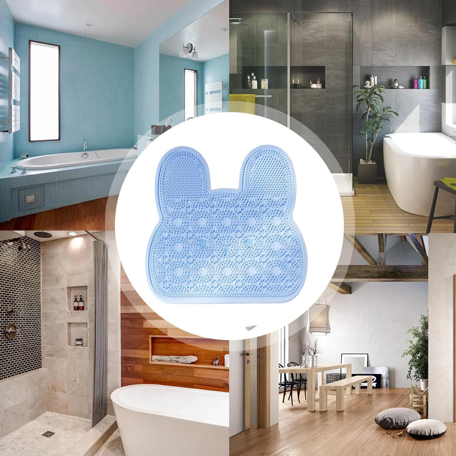 Foot Scrubber in Shower - Suction Cup Wall Mounted | Bunny Back Scrubber Foot Cleaner Mat | for Massage Cleaning Men Women Kids Family Home Bath Tub Floor Apartment Dorm - Grey image number 4