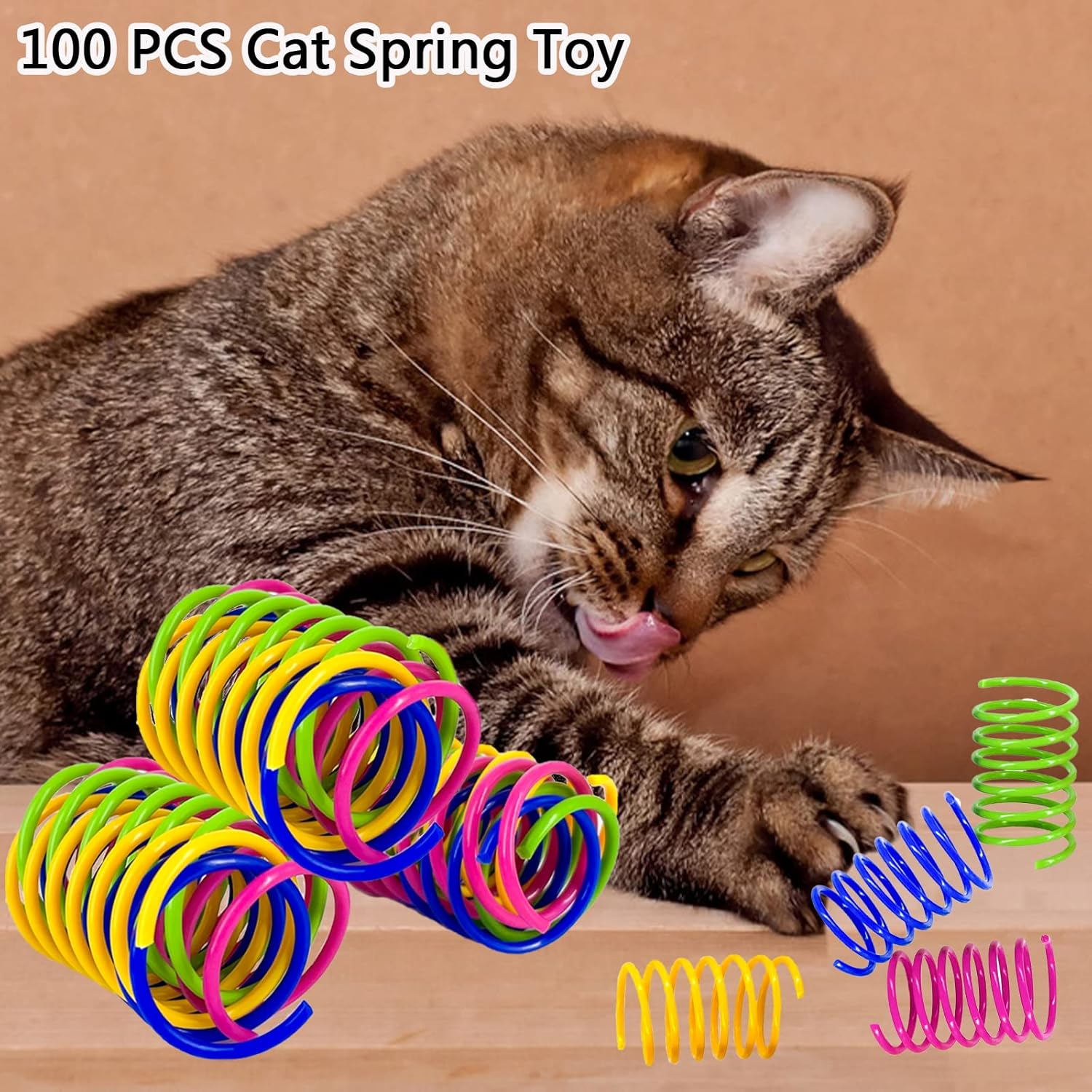 100 Pcs Cat Springs Toys, Cat Spiral Springs Colorful Interactive Cat Toys for Indoor Cats, Lightweight Durable Plastic Cat Spring Coil for Chewing, Swatting, Biting, Hunting Kitten Toys image number 6