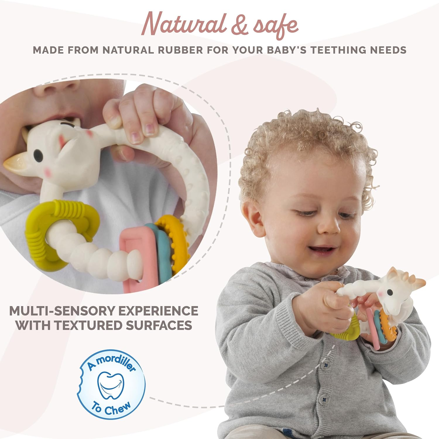 Sophie La Girafe - Colo'Rings So'Pure Teething Ring - 100% Natural Rubber - Textured Relief - Safe for Teething - Fun & Stimulating - Age: 3 M + image number 5