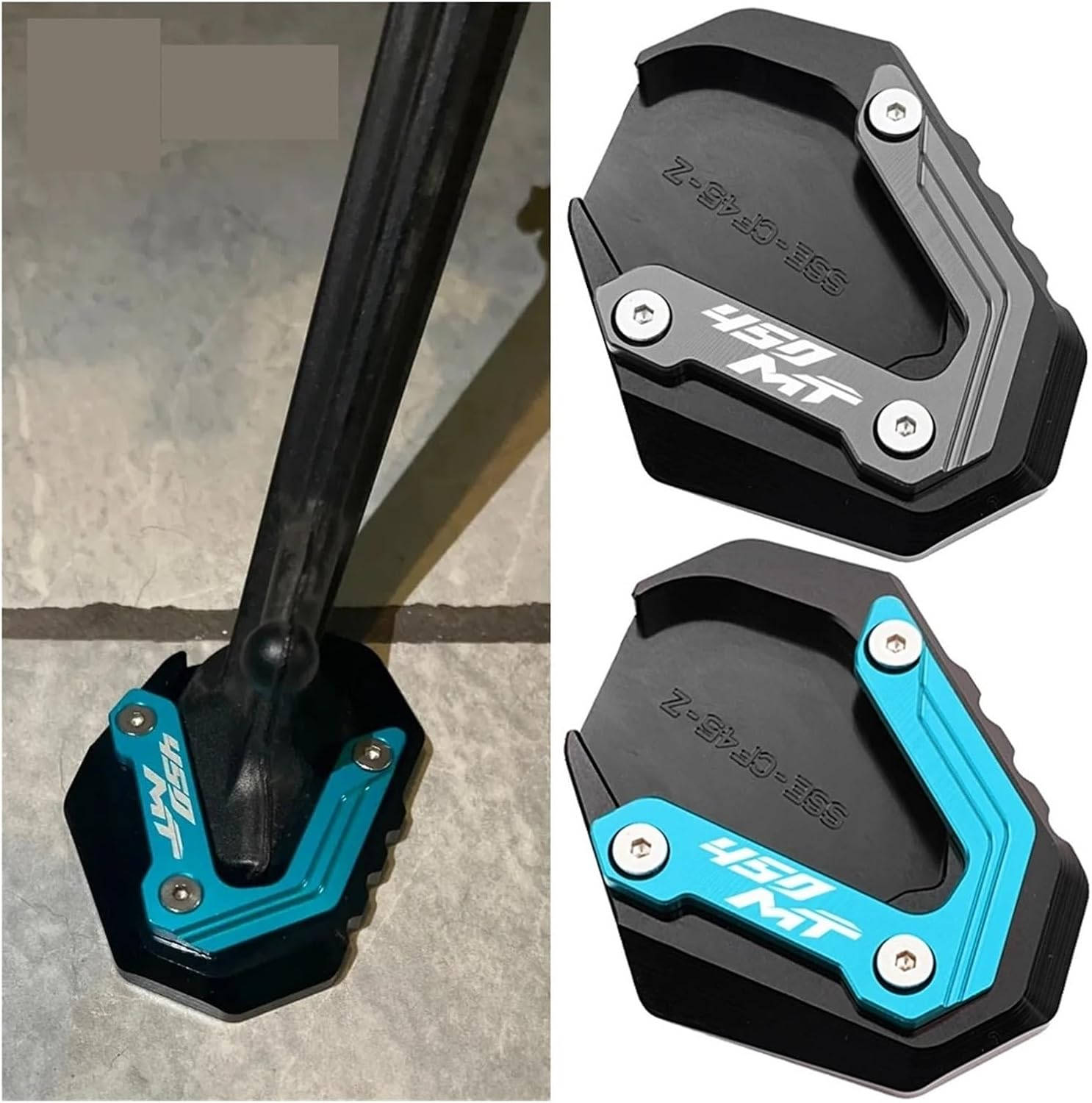 MKDRSRU Fit for CFMOTO 450MT CF 450 MT MT450 2024 2025 CNC Aluminum Motorcycle Kickstand Side Stand Extension Pad Enlarger Support Plate(450Mt-Grey) - 450Mt-Black image number 3