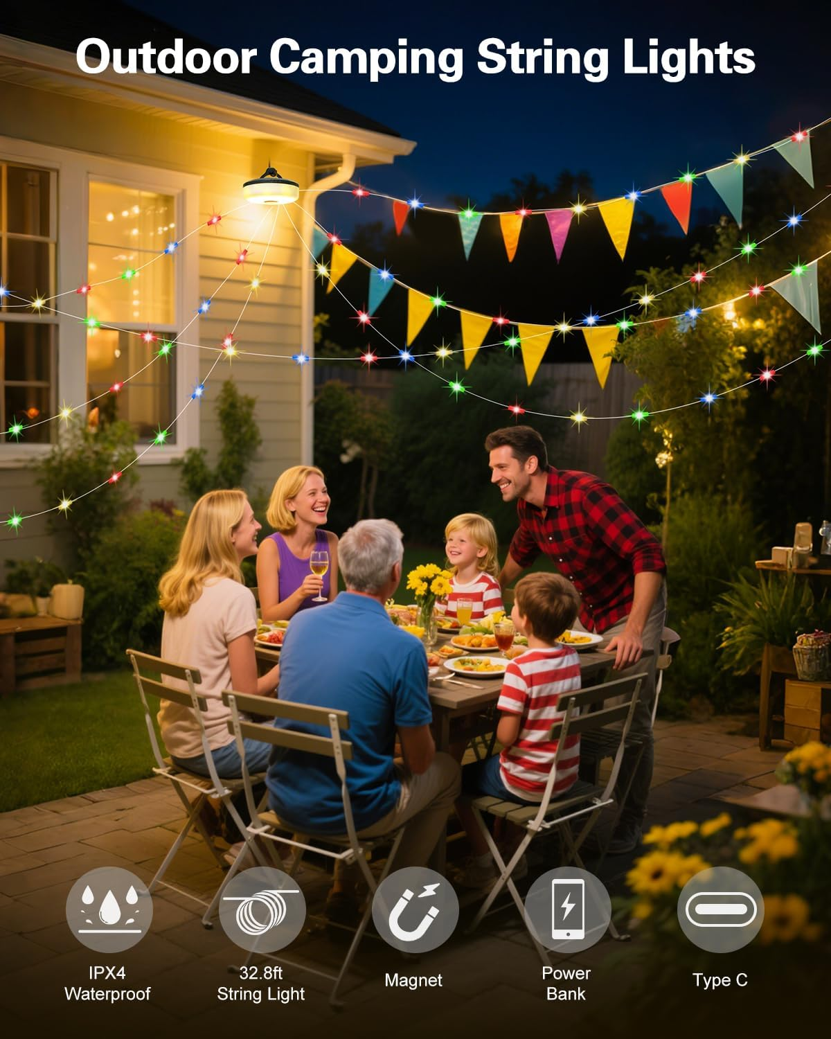 ALITOVE Camping String Light Portable Rechargeable Lantern with 8 Modes Lighting Quick Storage Camping Lights Tent Light for Hiking Rvs Parties(Camping Essentials Gear) image number 4