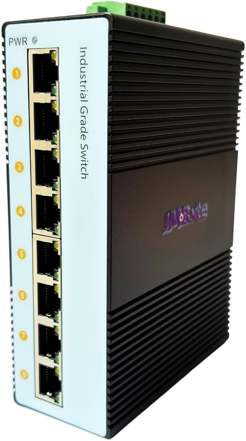 Jm-Byte 8-Port Gigabit Industrial Din-Rail Ethernet Switch, 8 Ports RJ45 10/100/1000Mbps Ethernet, Unmanaged Network Switch, 16Gbps Switching Capacity, IP40 Rated (JM-IN2057-G) image number 6