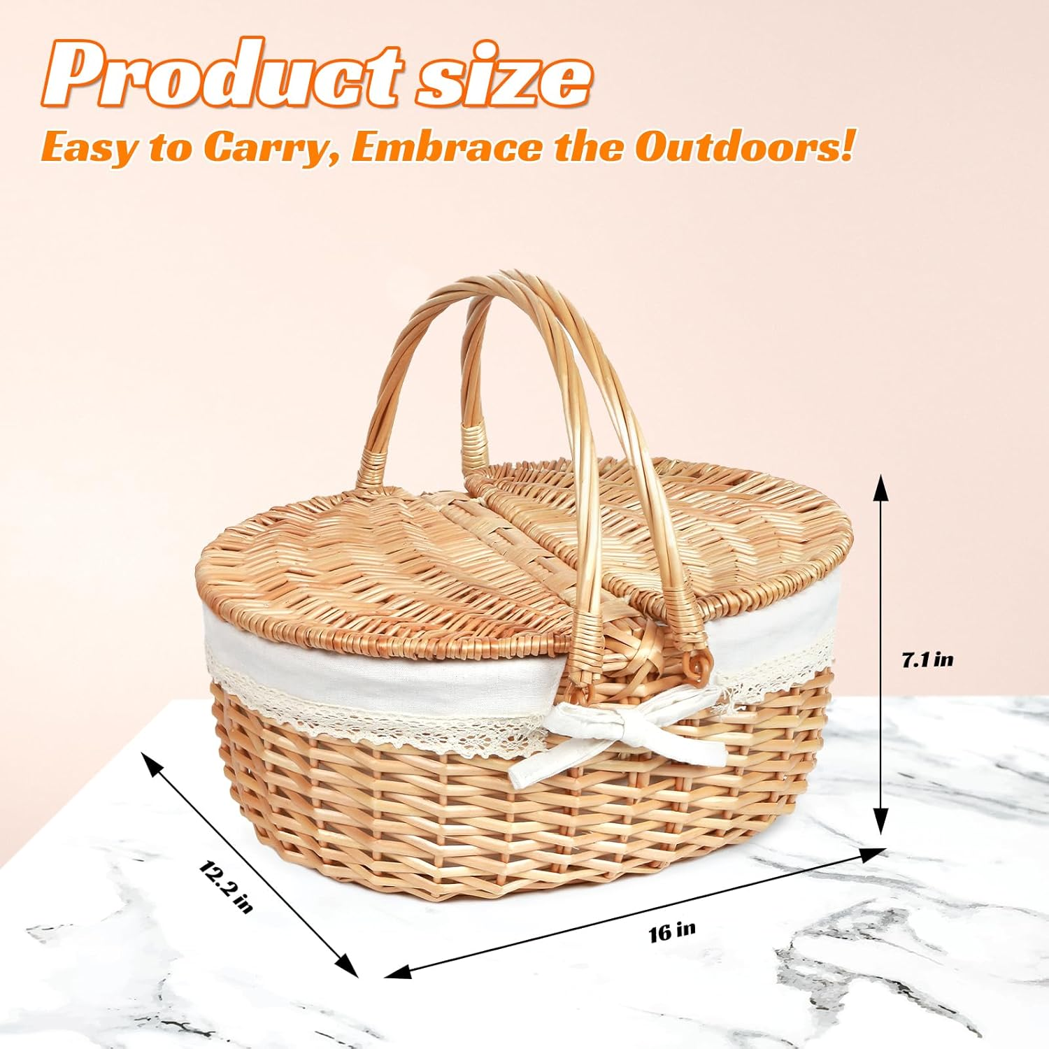 Hap Tim Wicker Picnic Basket for 2 with Lid - Unique Gifts Ideas for Couple, Engagement, Wedding, Bridal Shower, Family, Christmas - White Elephant Gifts for Adults(Au2408B-1) image number 1