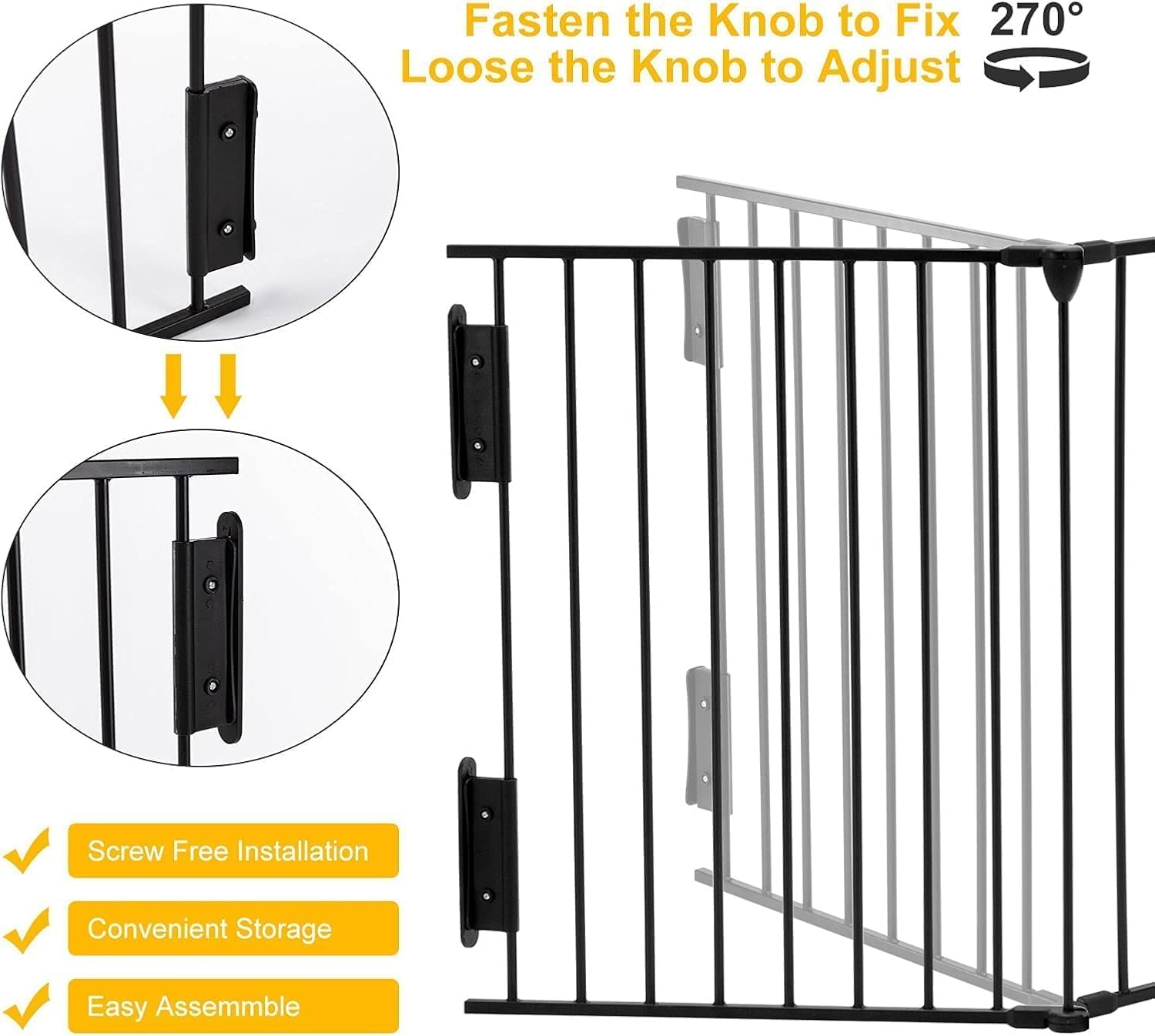 122"(310Cm) - Extra Wide Baby Gate Playpen for Toddlers and Pets Configurable Safety Fence with Walk-Through Door Adjustable for Large Openings Baby Gate Wide Fireplace Baby Proofing, 5 Panels,Black