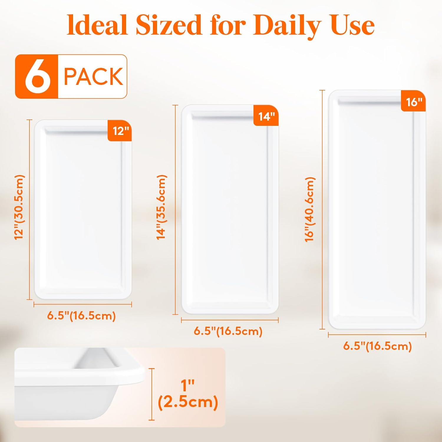 Lifewit Large Plastic Serving Tray Set for Party Supplies, 16/14/12 Inch Platters for Serving Food, 6 PCS White Reusable Tray for Veggie, Snack, Fruit, Cookies, Dessert in Kitchen/Pantry Organization image number 2