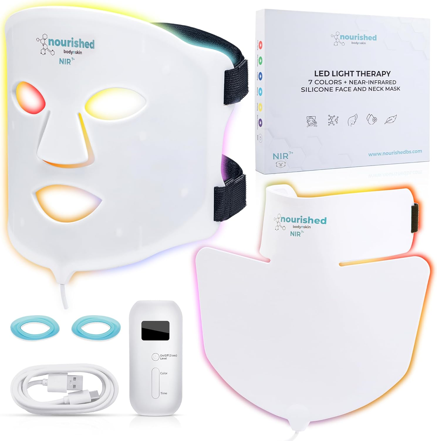 7 Colors LED Face and Neck Mask with Near-Infrared - Blue, Red Light Therapy for Face - 228 Leds - Skincare Tool for Anti-Aging image number 6