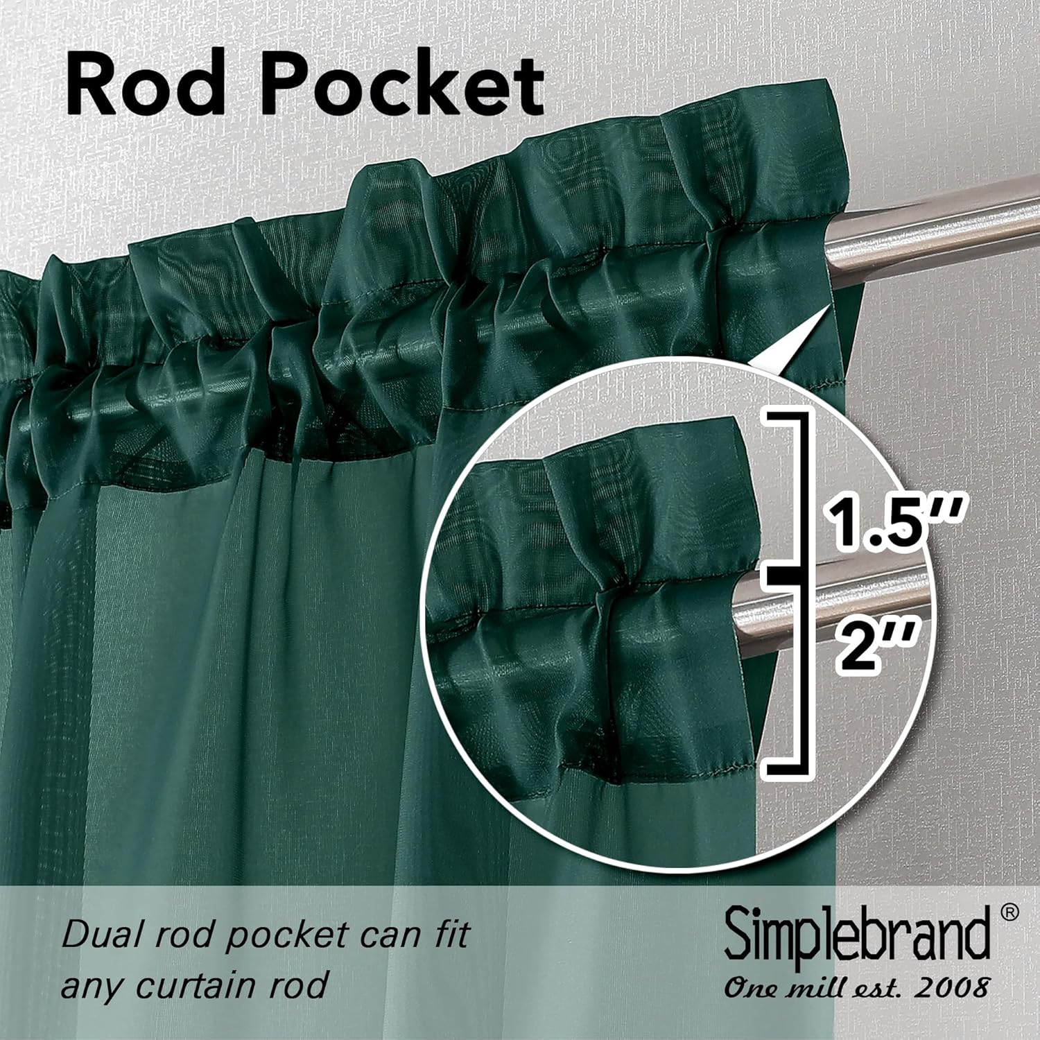 Simplebrand Hunter Green Sheer Curtains 96 Inches Long 2 Panels, Light Filtering Rod Pocket Solid Color Window Sheer Curtain Panels, Elegant Curtains & Drapes for Living Room, Bedroom, 42" W X 96" L image number 1