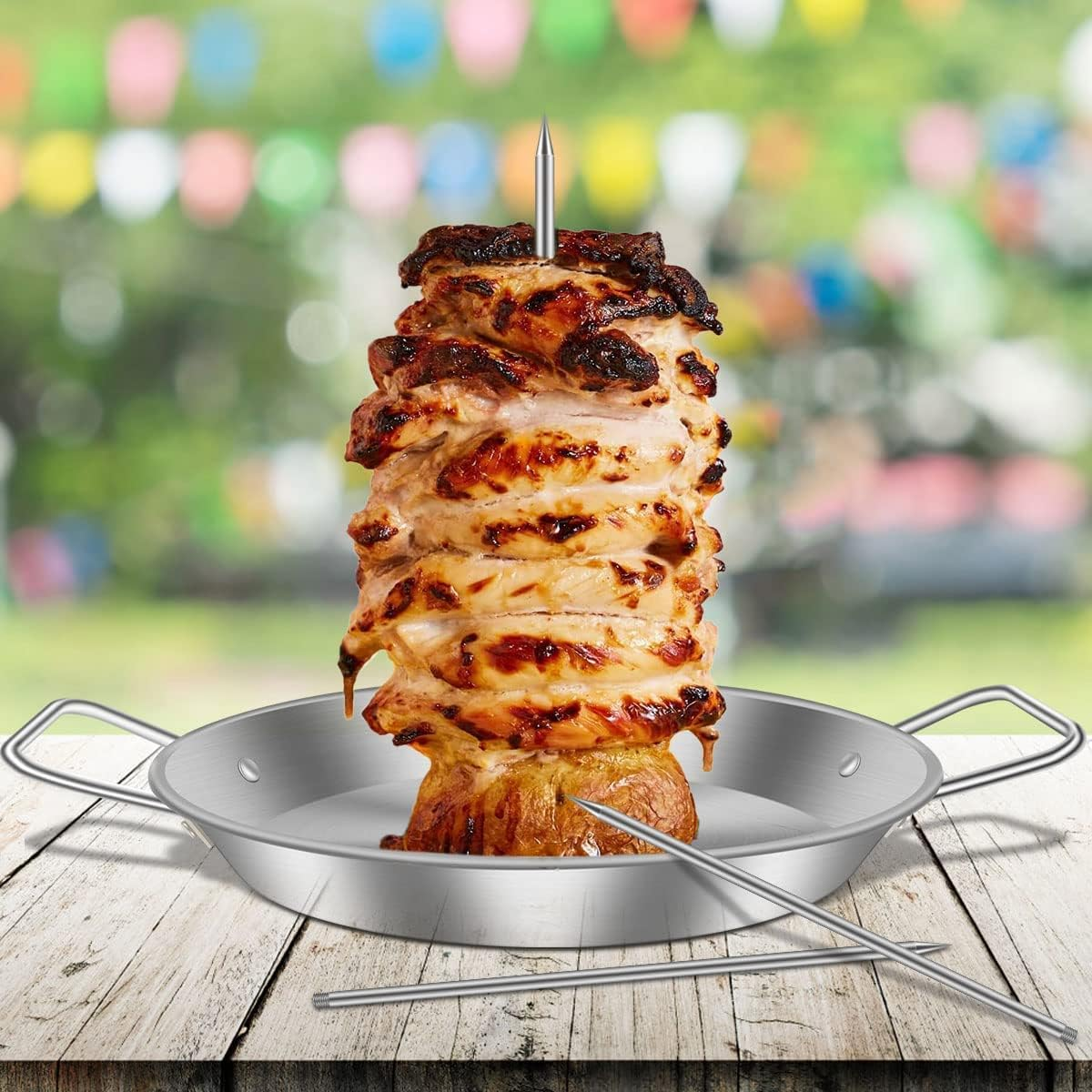 Vertical Skewer for Grill, BBQ Skewers Stainless Steel Stand 3 Sizes of Skewers for BBQ, Grill or Oven Kebabs, Sausage and Gyros image number 4