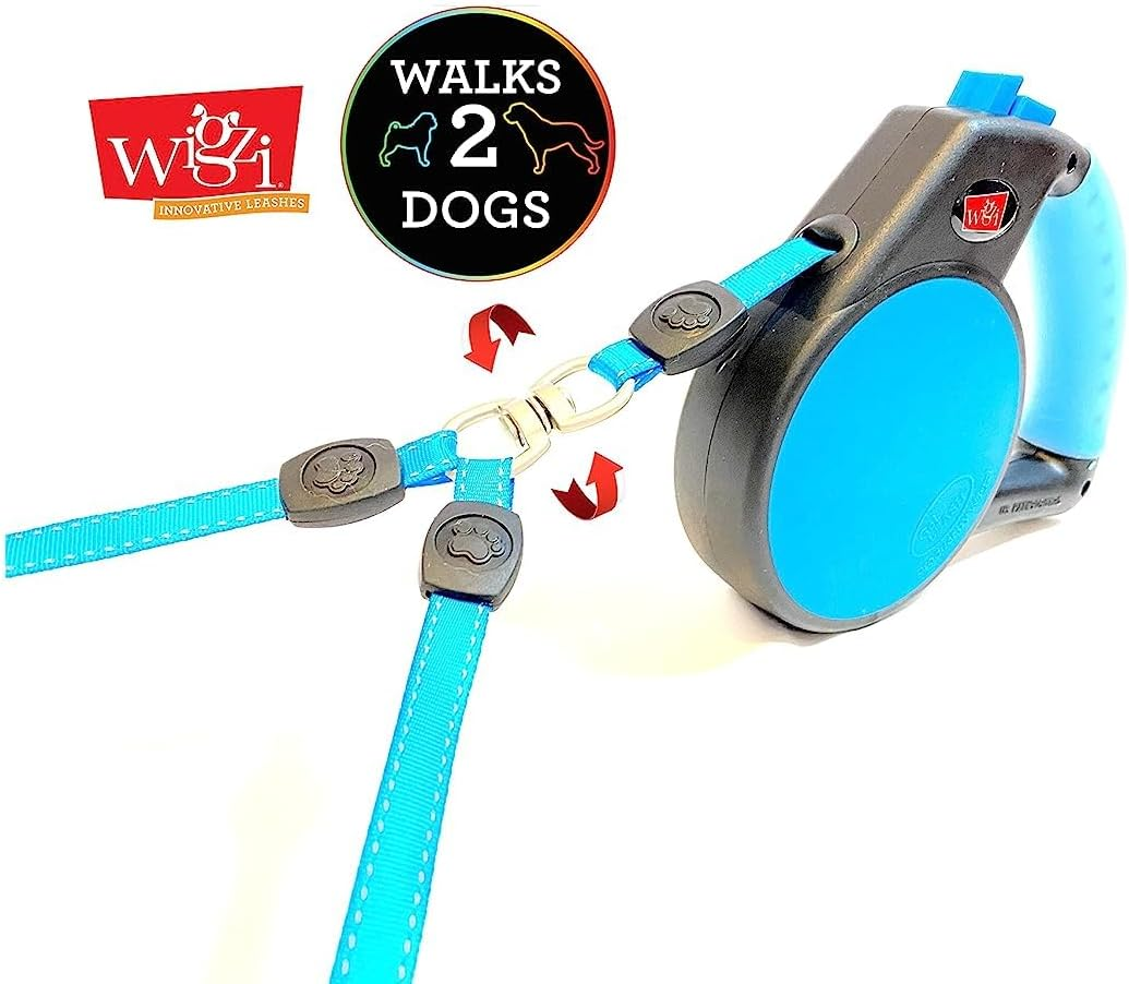 Wigzi Retractable Dual Leash for Two Dogs, 360 Degree No Tangle with Reflective Coupler. 110Lbs Total Weight. image number 5