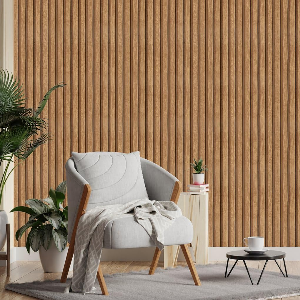 Arthome 43.5X305Cm Light Brown Stripe Wallpaper Self-Adhesive Removable Peel and Stick Wallpaper Vinyl Decorative Grain Paper Slats Easy to Clean image number 5