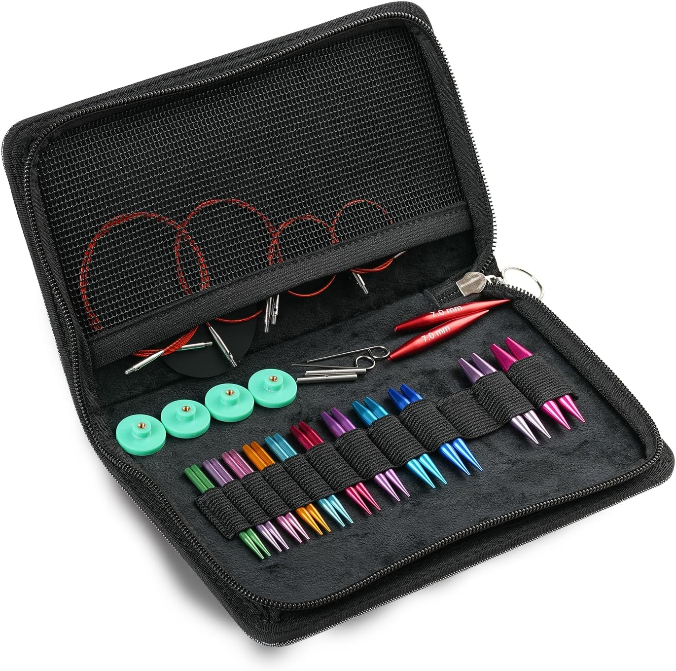 Guclud Short Interchangeable Knitting Needles Set 2-Inch Shorties Circular Knitting Needles for Sock, Sizes US 2.5, 3, 4, 5, 6, 7, 8, 9, 10, 10.5, 11 with Cables, Accessories and Case (12 Pairs) image number 5