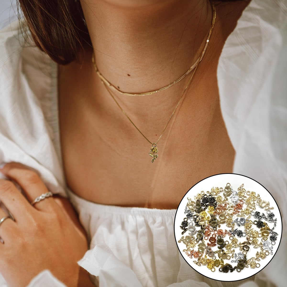 BEZANU Vintage Rose Charms, 60 PCS Retro Alloy Rose Pendant for DIY Jewelry Making, Art Craft, Handmaking (6 Colors) image number 5