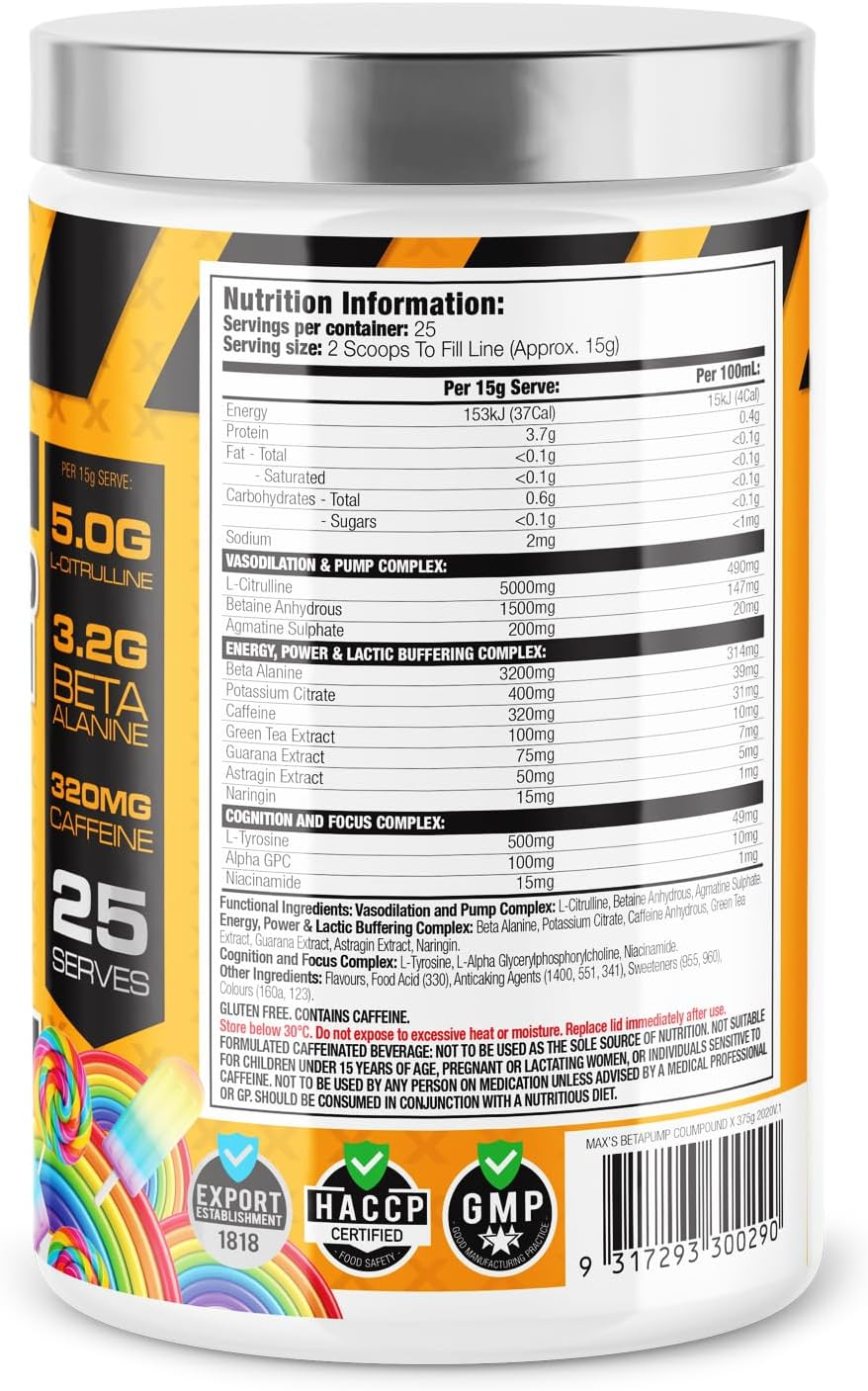 Maxs Lab Series Beta Pump Compound Rainbow Rush Pre-Workout Powder 375G image number 1