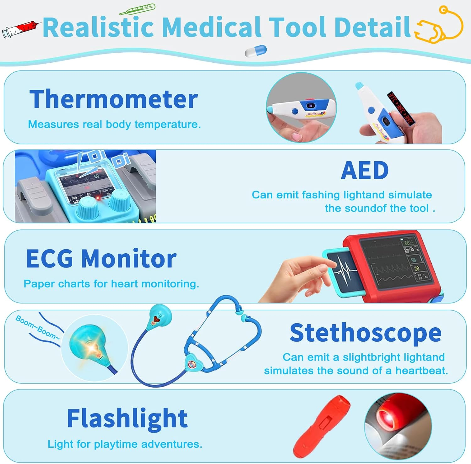 Doctor Play Sets for Kids with Medical Rolling Cart,Doctor Costume Stethoscope and Doll,Role Play Medical Toy for Kids Aged 3 4 5