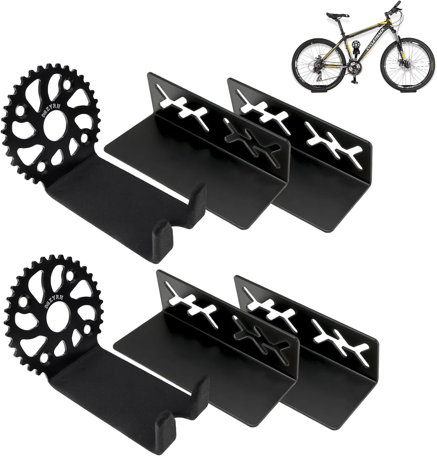 MZYRH Bike Wall Mount, Pedal Hanger for Indoor Storage, Heavy Duty Rack for Garage or Home, Hold Hooks for Road and Mountain Bikes (2 Pack) image number 2