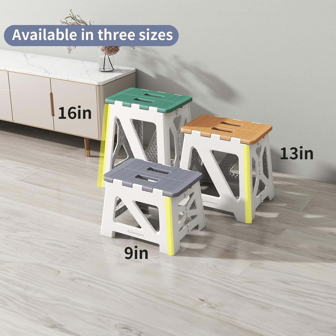 BLACKSPACE 9" Folding Step Stool for Kids or Adults, 300 Lbs Capacity Non-Slip Compact Plastic Foldable Step Stool with Handle, Portable Lightweight Small Stool for Home or Kitchen(Green) image number 4